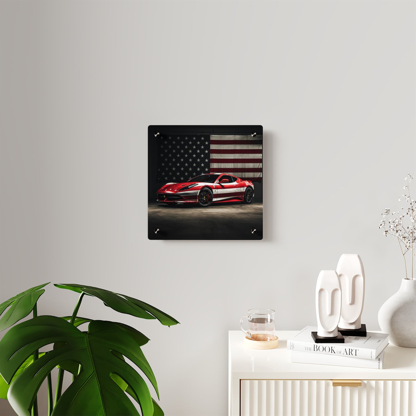 Acrylic Wall Art Panels American Flag Background Ferrari 1