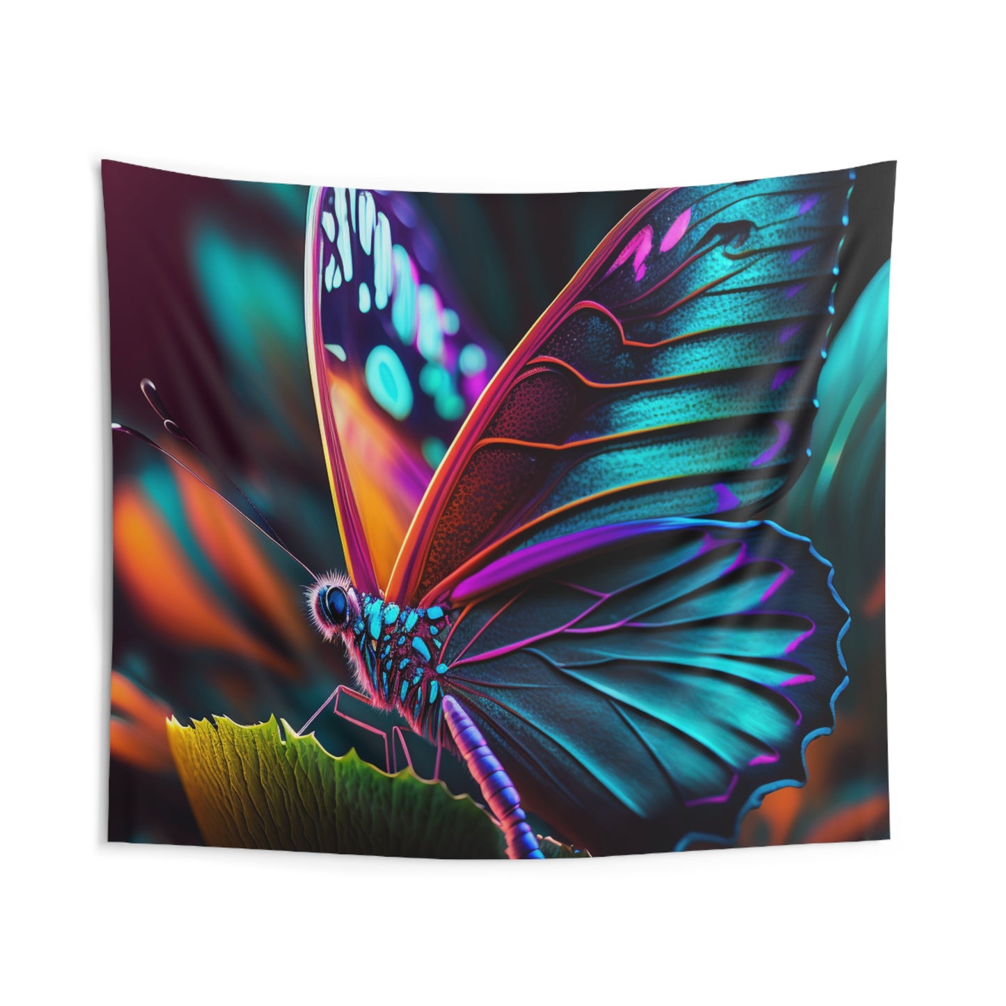 Indoor Wall Tapestries Neon Butterfly Macro 1