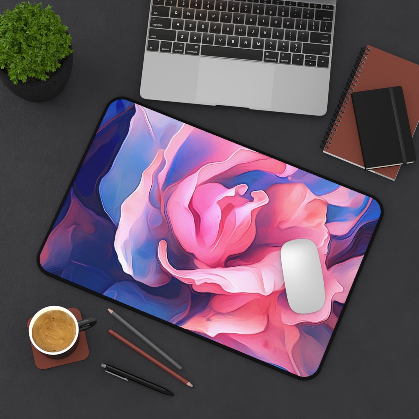 Desk Mat Pink & Blue Tulip Rose 1