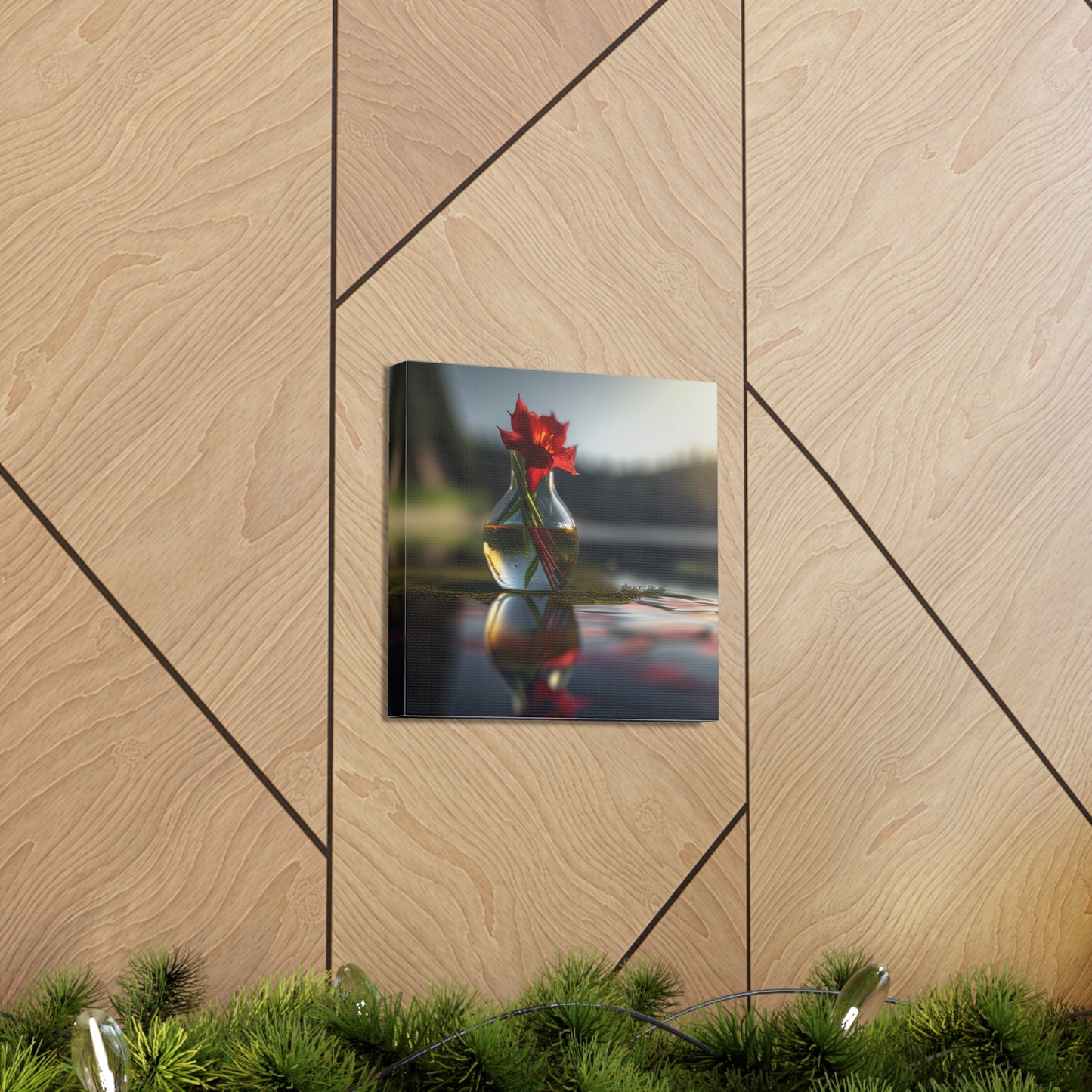 Canvas Gallery Wraps Red Lily in a Glass vase 3