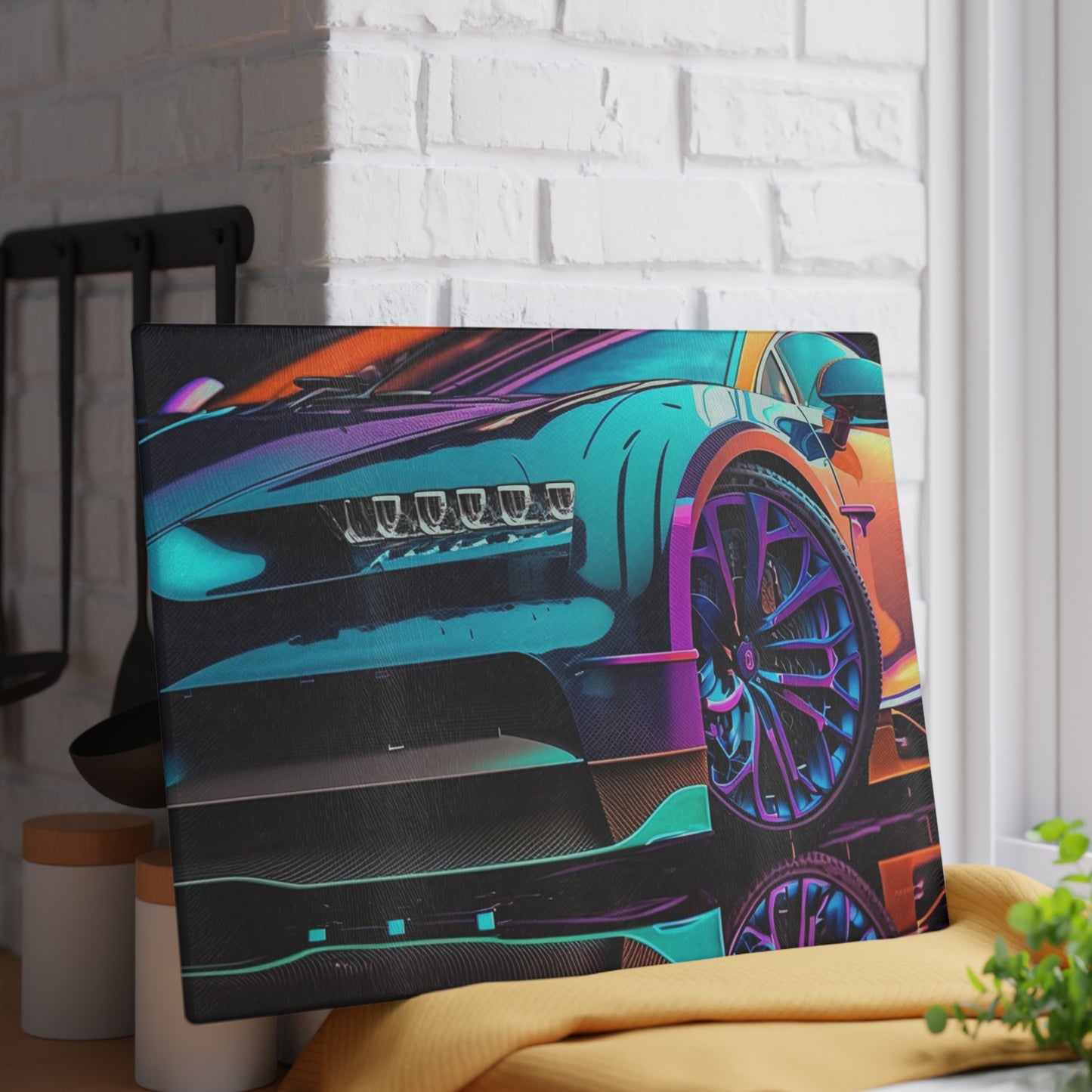 Glass Cutting Board Bugatti Neon Chiron 1