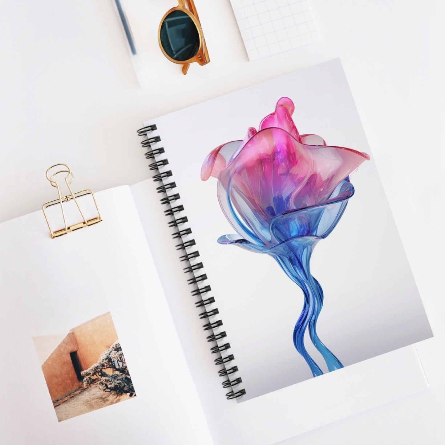 Spiral Notebook - Ruled Line Pink & Blue Tulip Rose 4