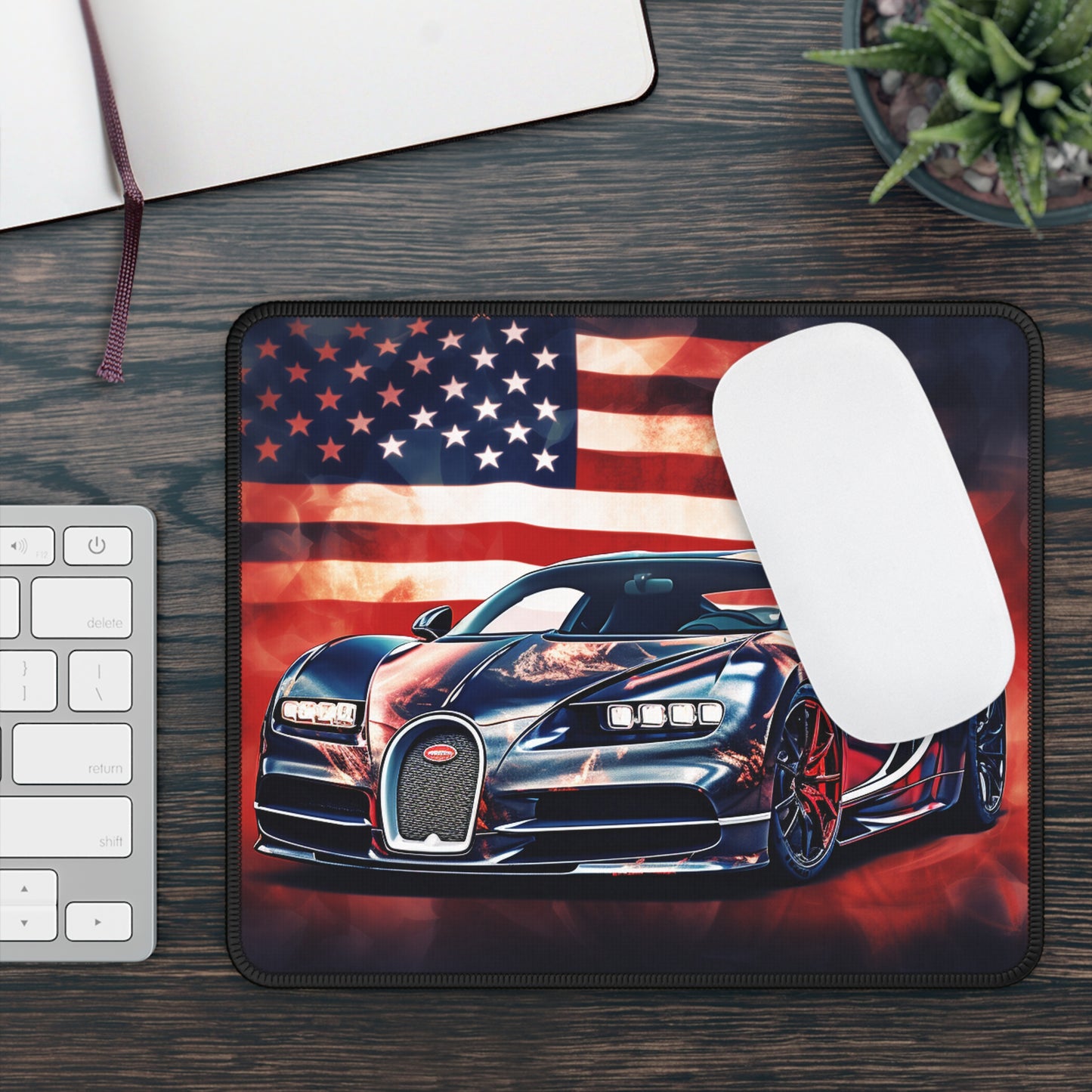 Gaming Mouse Pad  Abstract American Flag Background Bugatti 4