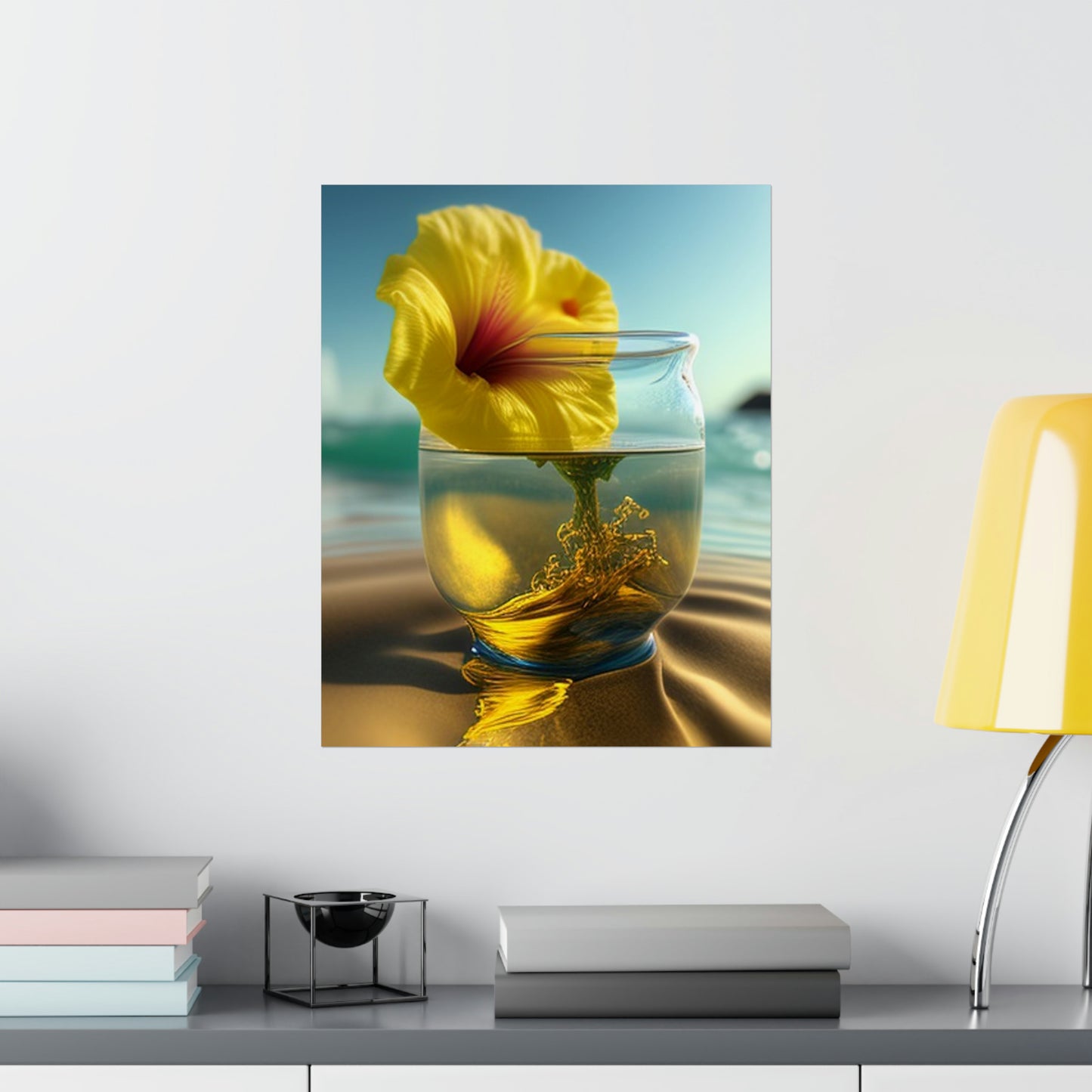 Premium Matte Vertical Posters Yellow Hibiscus glass 1