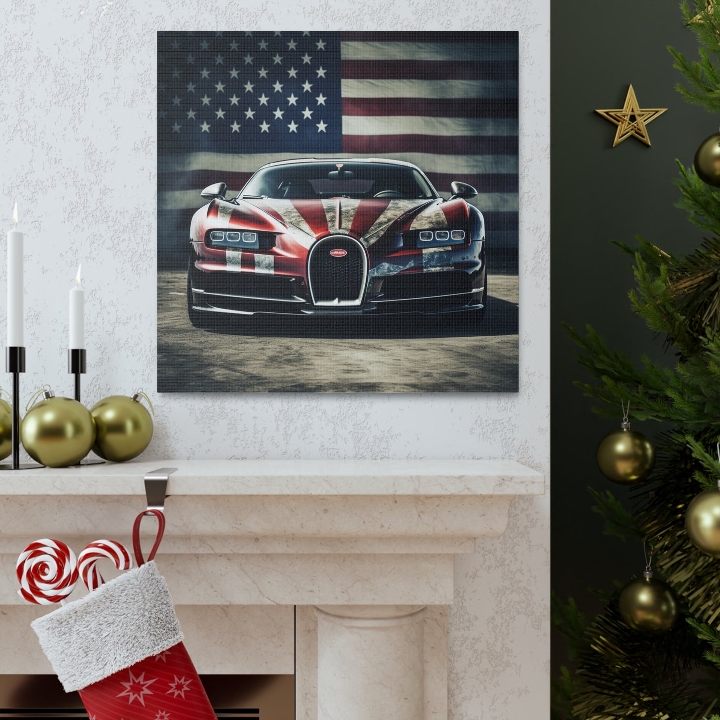 Canvas Gallery Wraps American Flag Background Bugatti 3