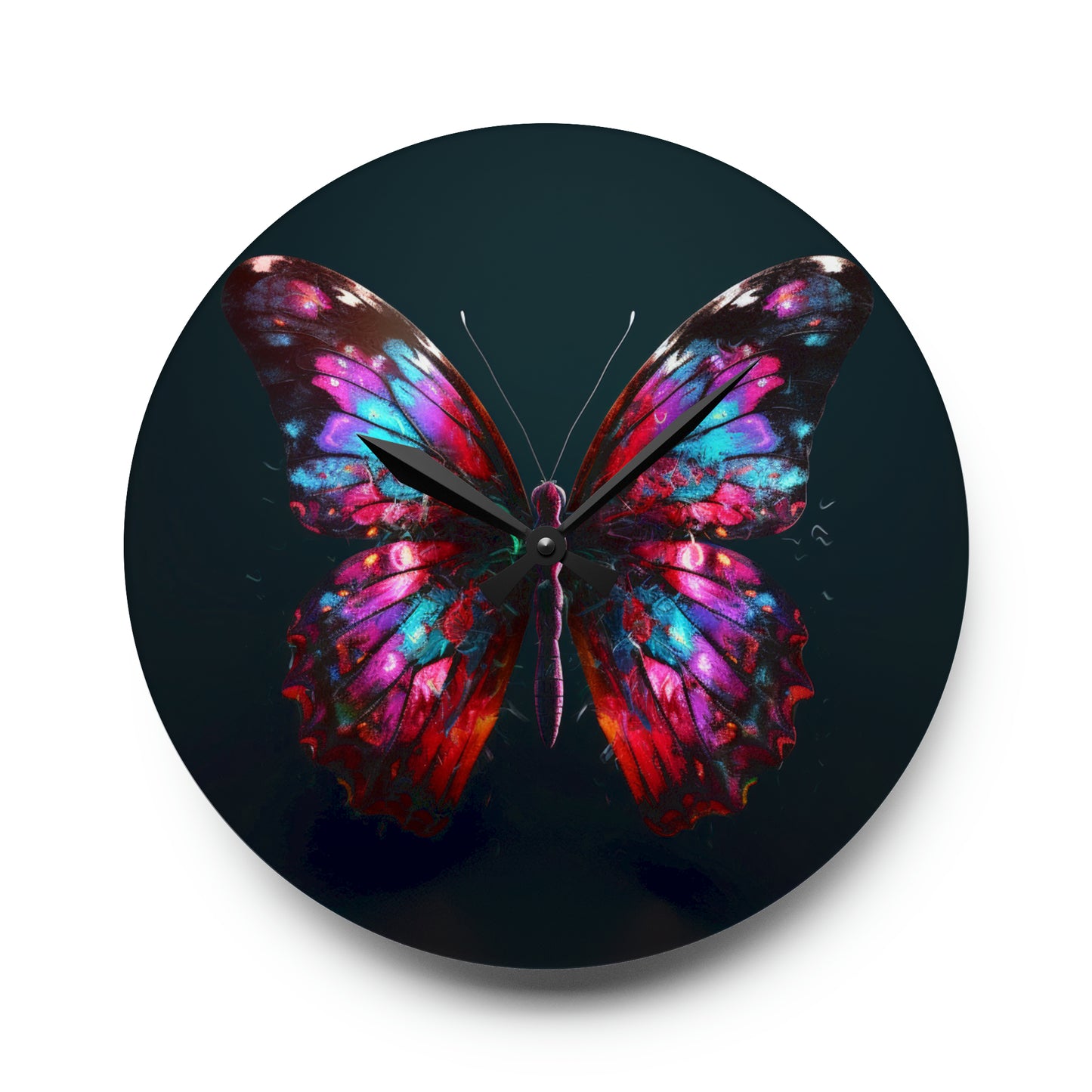 Acrylic Wall Clock Hyper Colorful Butterfly Macro 3