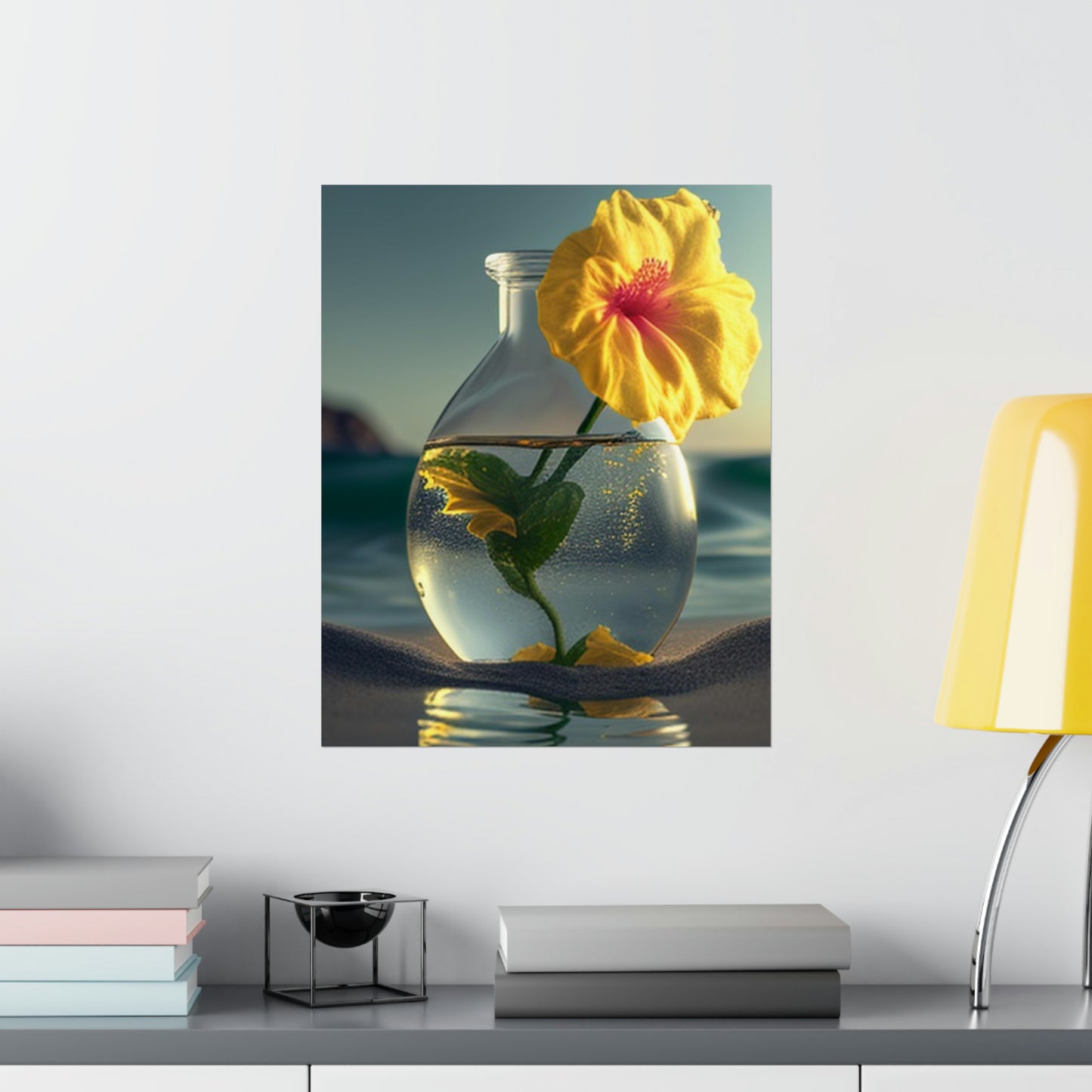 Premium Matte Vertical Posters Yellow Hibiscus glass 2