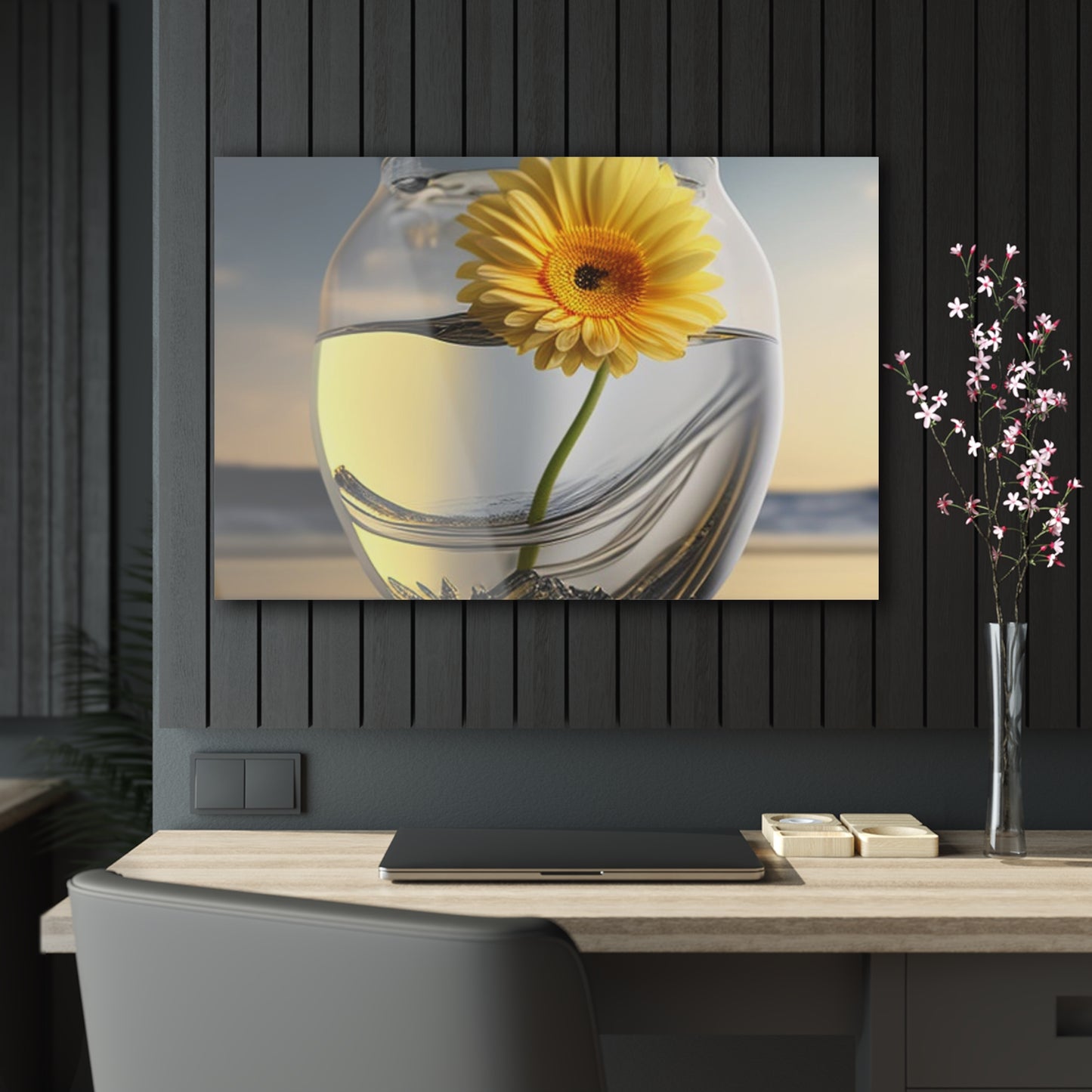 Acrylic Prints yello Gerbera glass 1