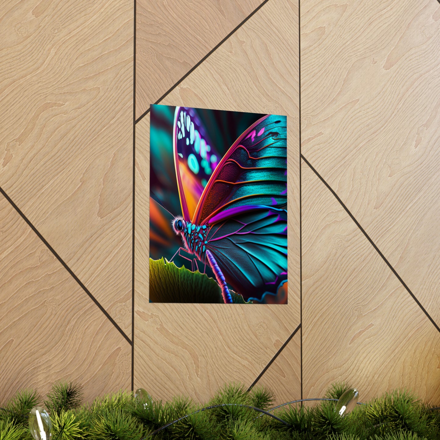 Premium Matte Vertical Posters Neon Butterfly Macro 1