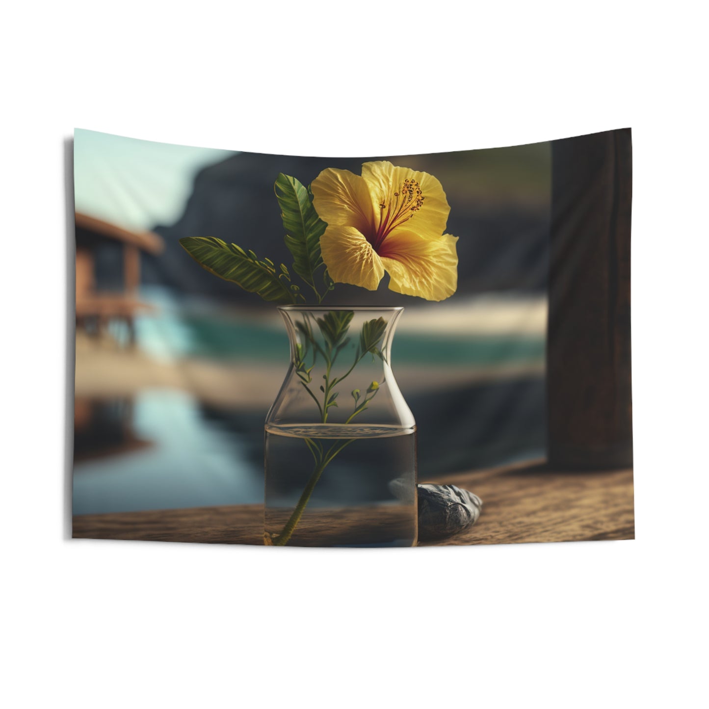 Indoor Wall Tapestries Yellow Hibiscus Wood 4