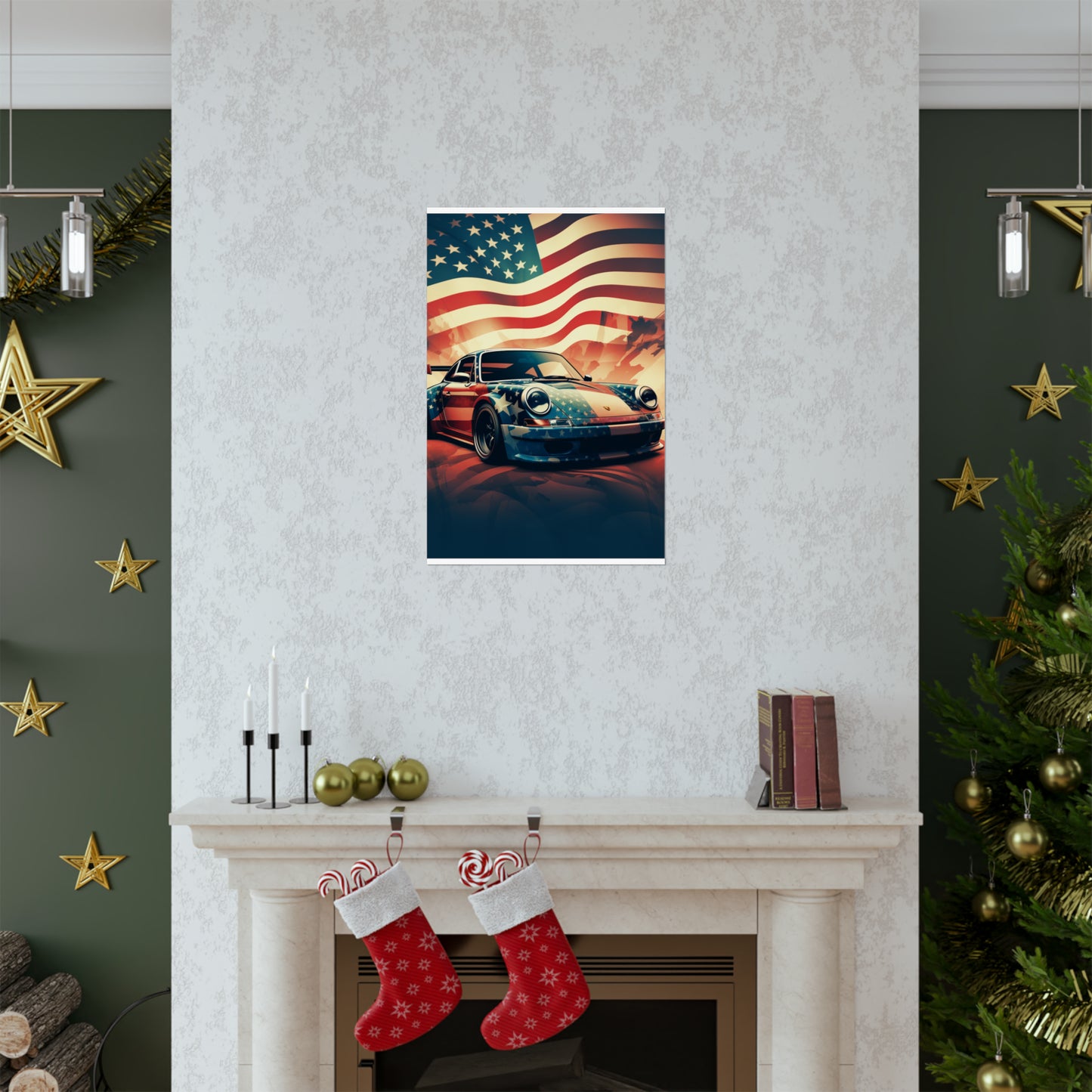 Premium Matte Vertical Posters Abstract American Flag Background Porsche 4