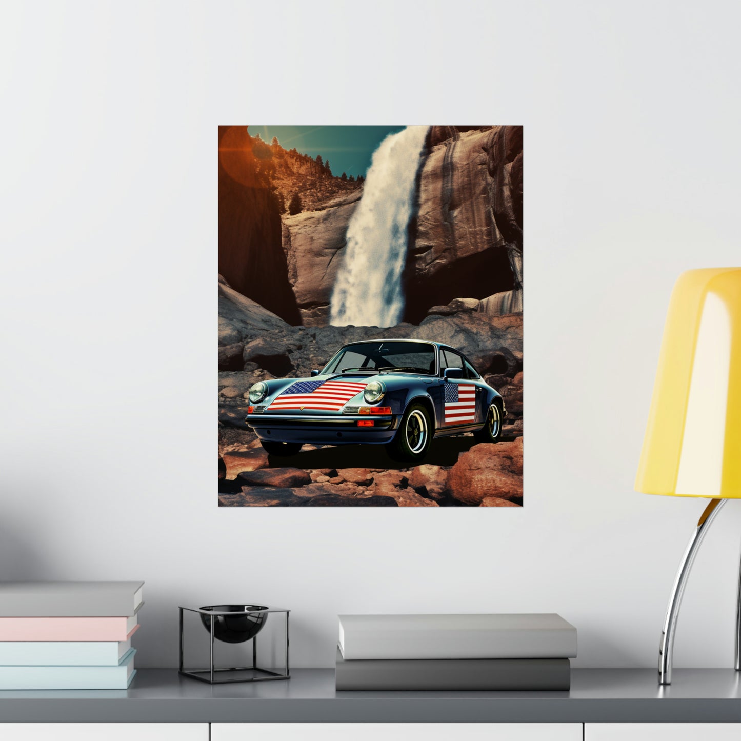 Premium Matte Vertical Posters American Flag Porsche Abstract 2