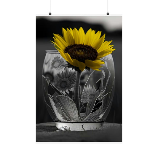 Premium Matte Vertical Posters Yellw Sunflower in a vase 1