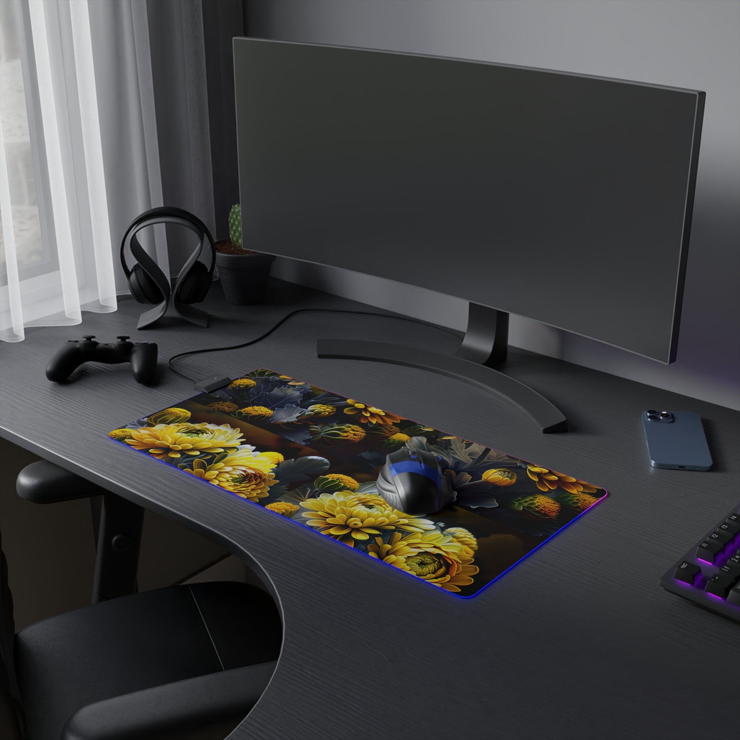 LED Gaming Mouse Pad Yellow Hermosas Flores Amarillas 5