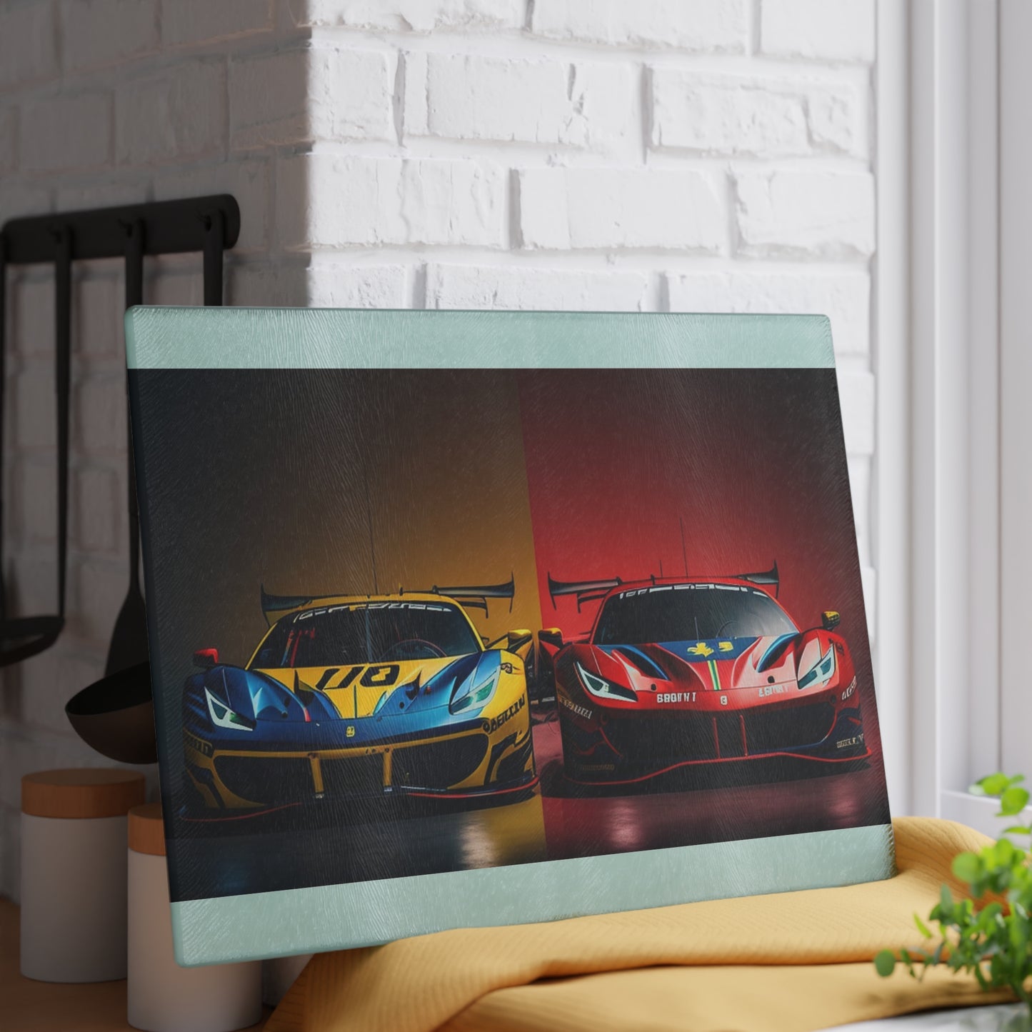 Glass Cutting Board Ferrari Red Blue 3