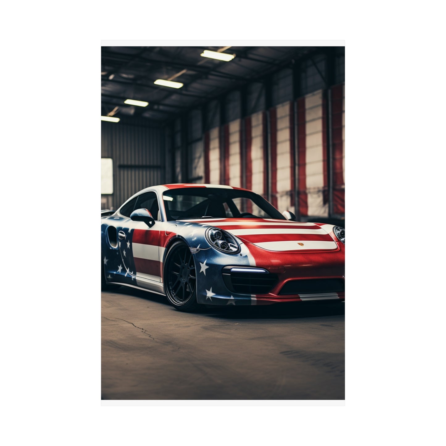 Premium Matte Vertical Posters American Flag Porsche 2