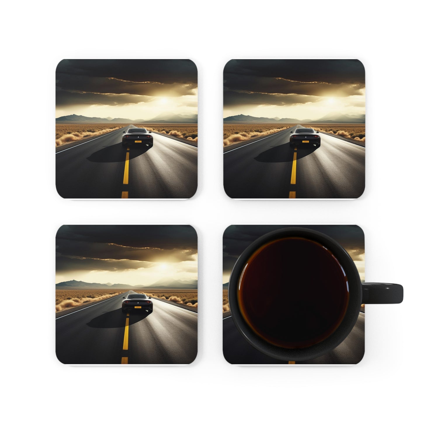 Corkwood Coaster Set Ferrari Road 1