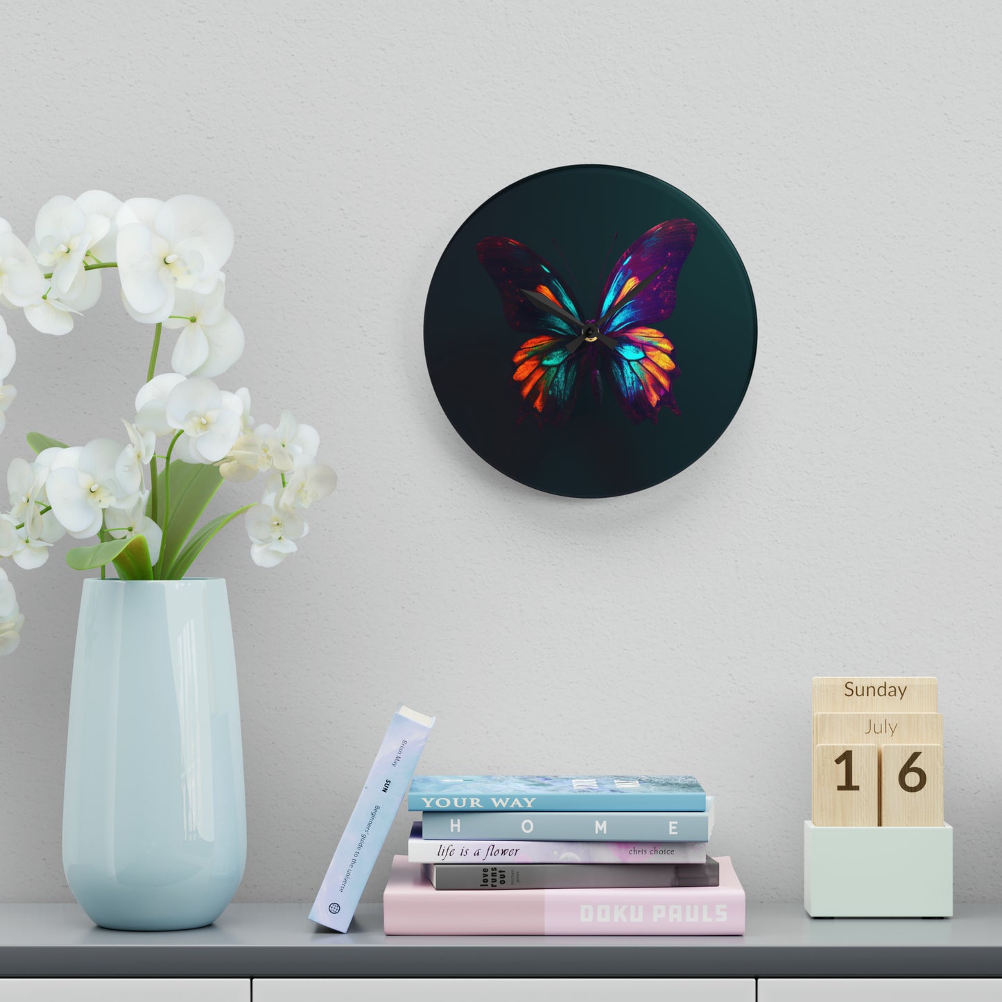 Acrylic Wall Clock Hyper Colorful Butterfly Macro 4