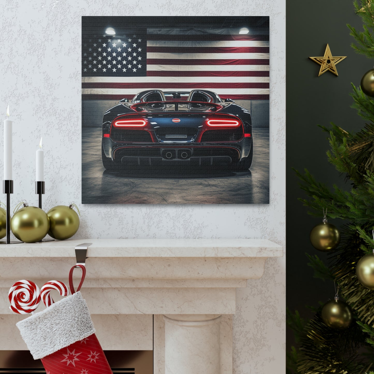 Canvas Gallery Wraps American Flag Background Bugatti 4