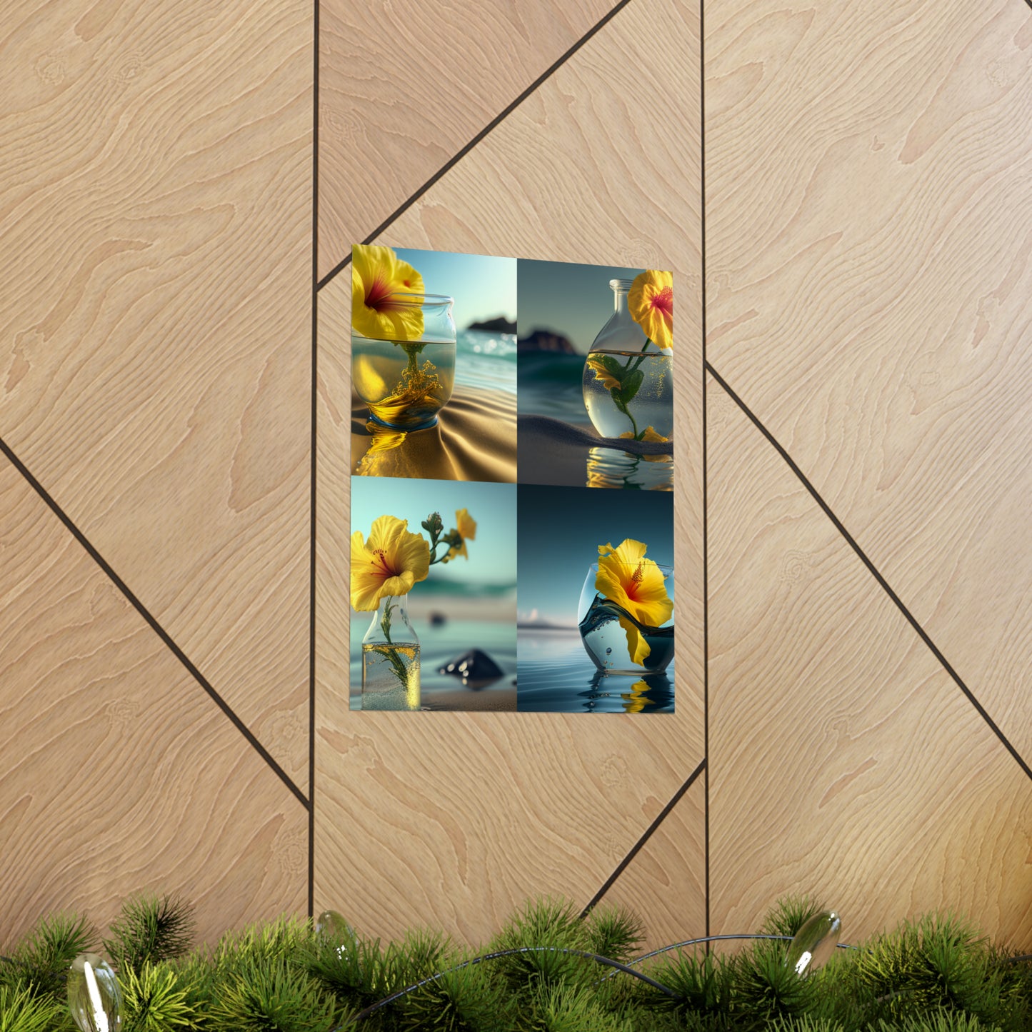 Premium Matte Vertical Posters Yellow Hibiscus glass 5