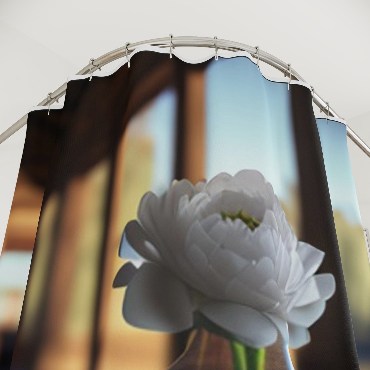 Polyester Shower Curtain White Peony glass vase 3