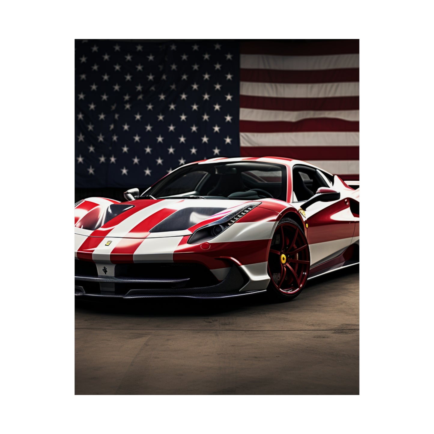 Premium Matte Vertical Posters American Flag Background Ferrari 2