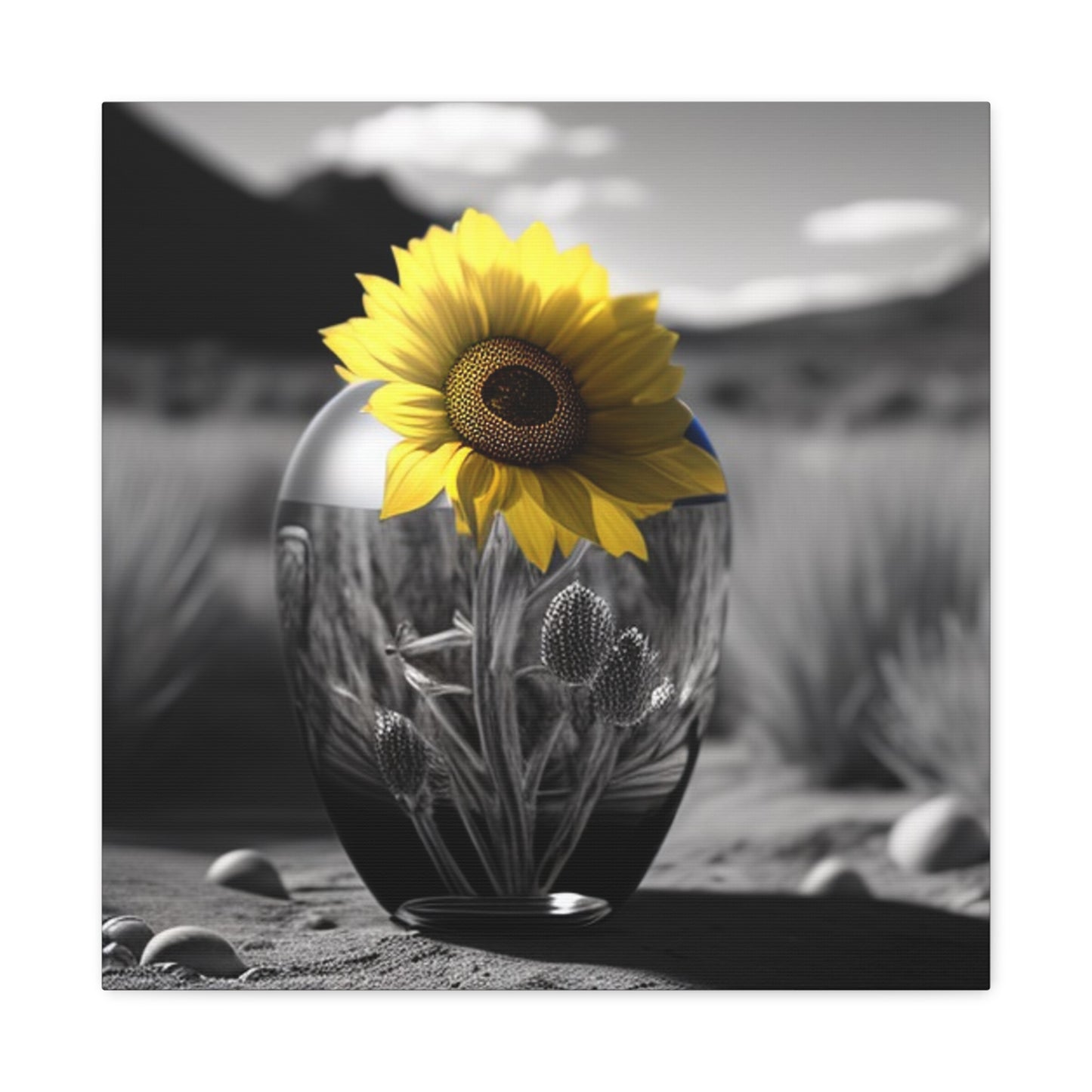 Canvas Gallery Wraps Yellw Sunflower in a vase 3