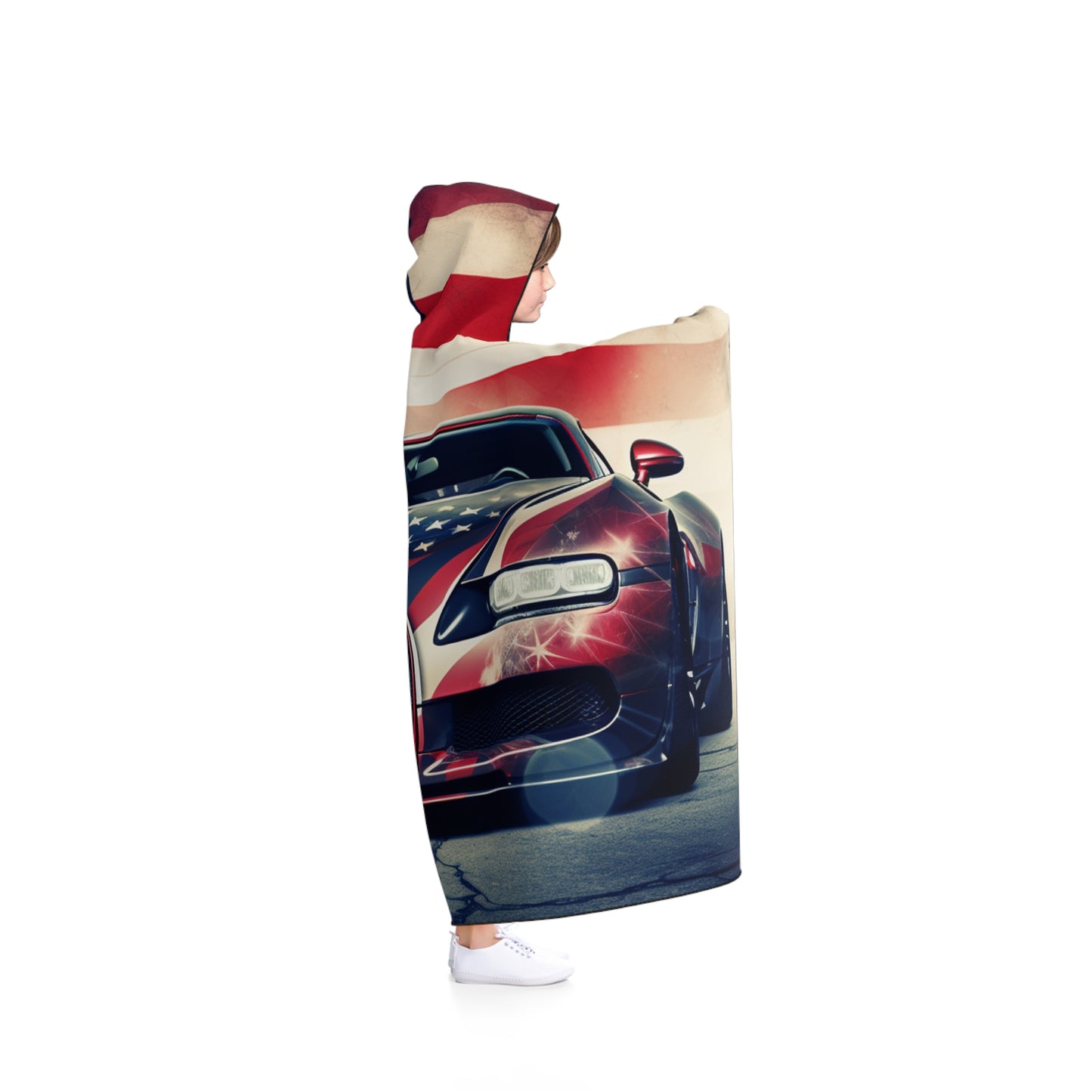 Hooded Blanket Abstract American Flag Background Bugatti 1