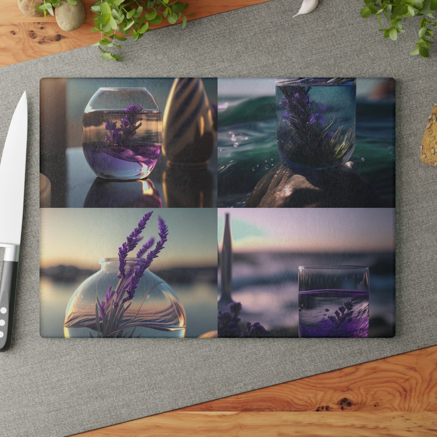 Glass Cutting Board Lavender in a vase 5