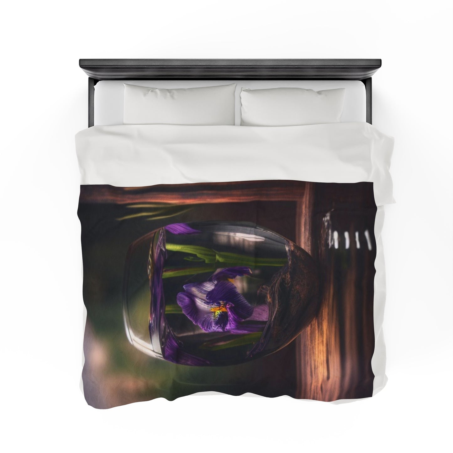 Velveteen Plush Blanket Purple Iris in a vase 4