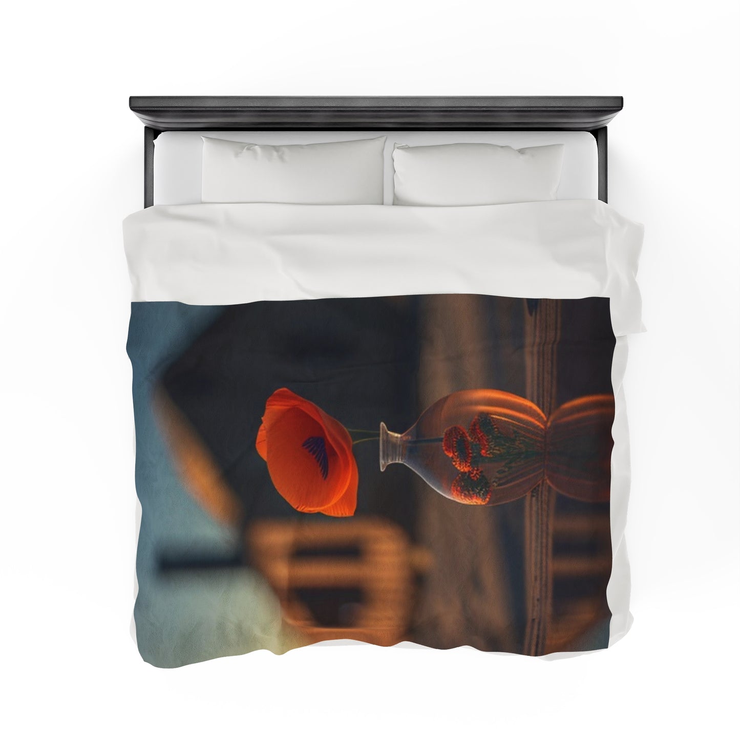 Velveteen Plush Blanket Orange Poppy in a Vase 3