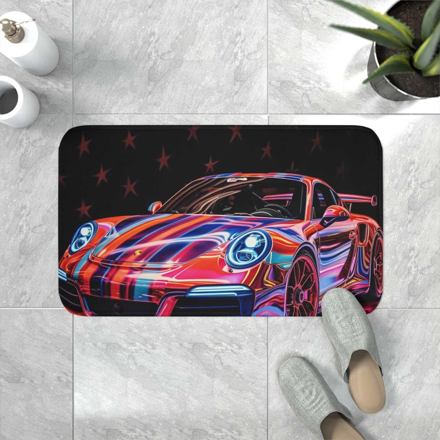 Memory Foam Bath Mat American Flag Colored Porsche 2