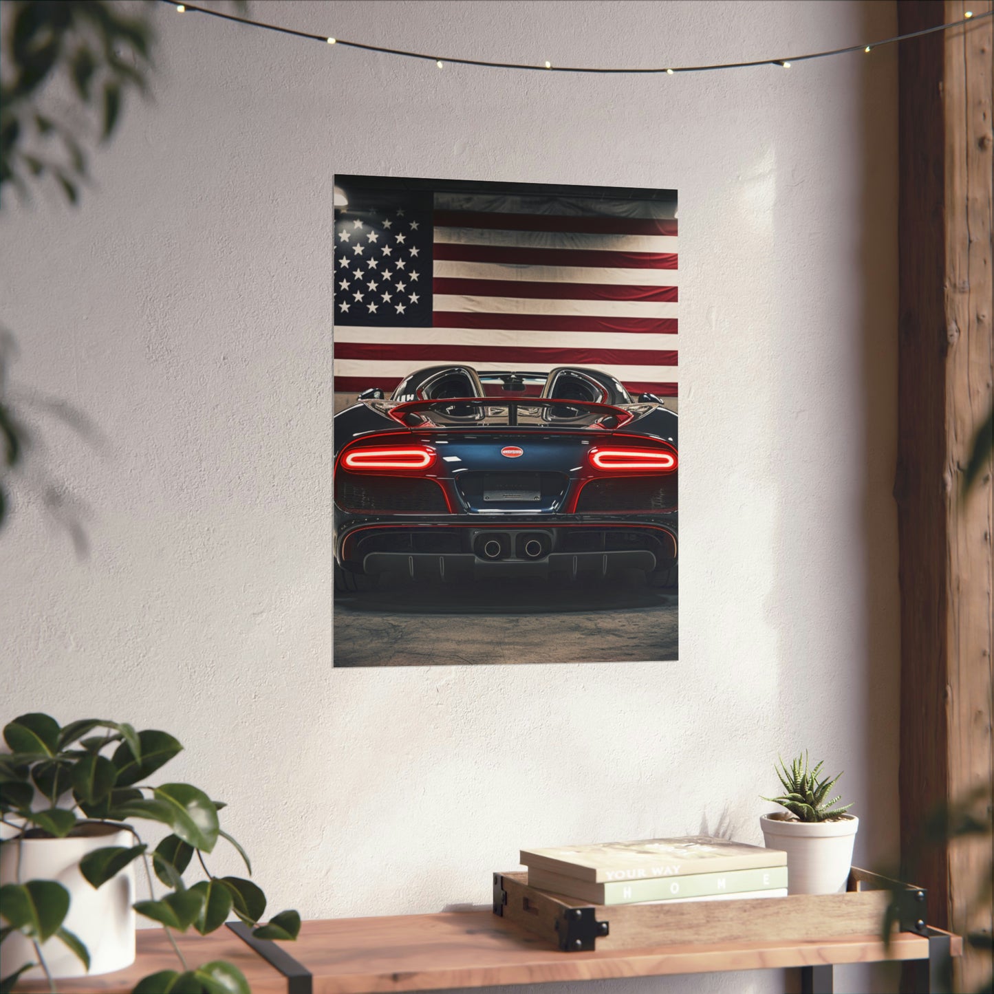 Premium Matte Vertical Posters American Flag Background Bugatti 4