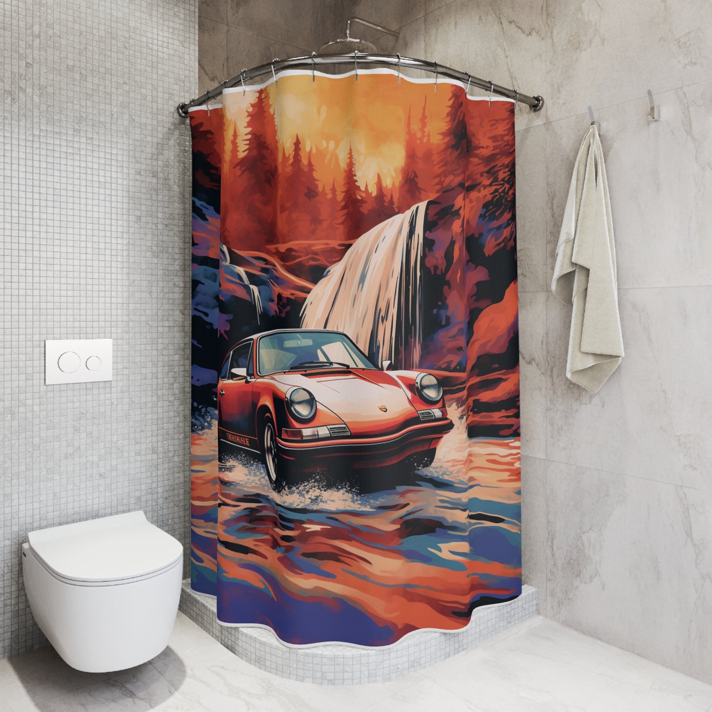 Polyester Shower Curtain American Flag Porsche Abstract 4