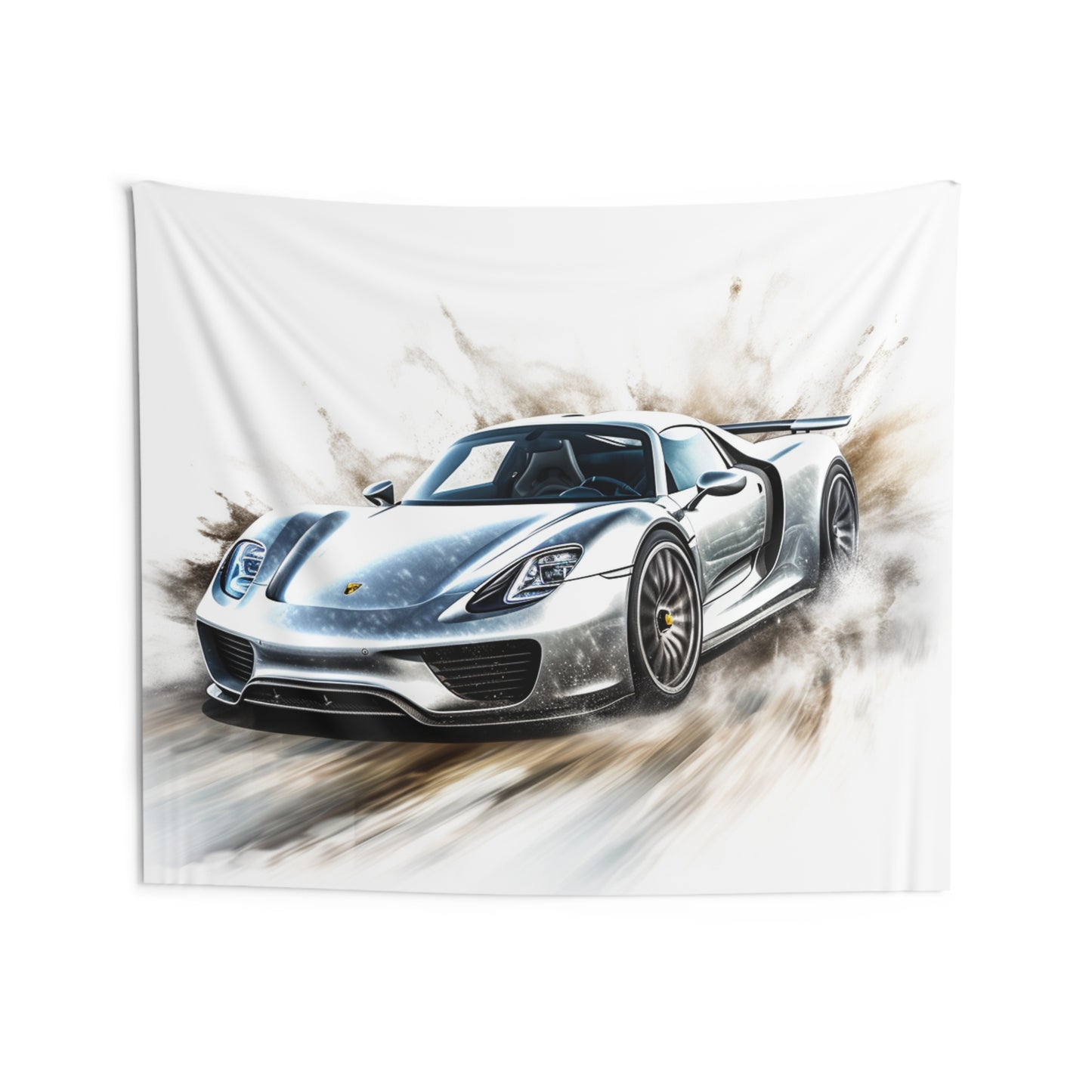 Indoor Wall Tapestries 918 Spyder white background driving fast with water splashing 2