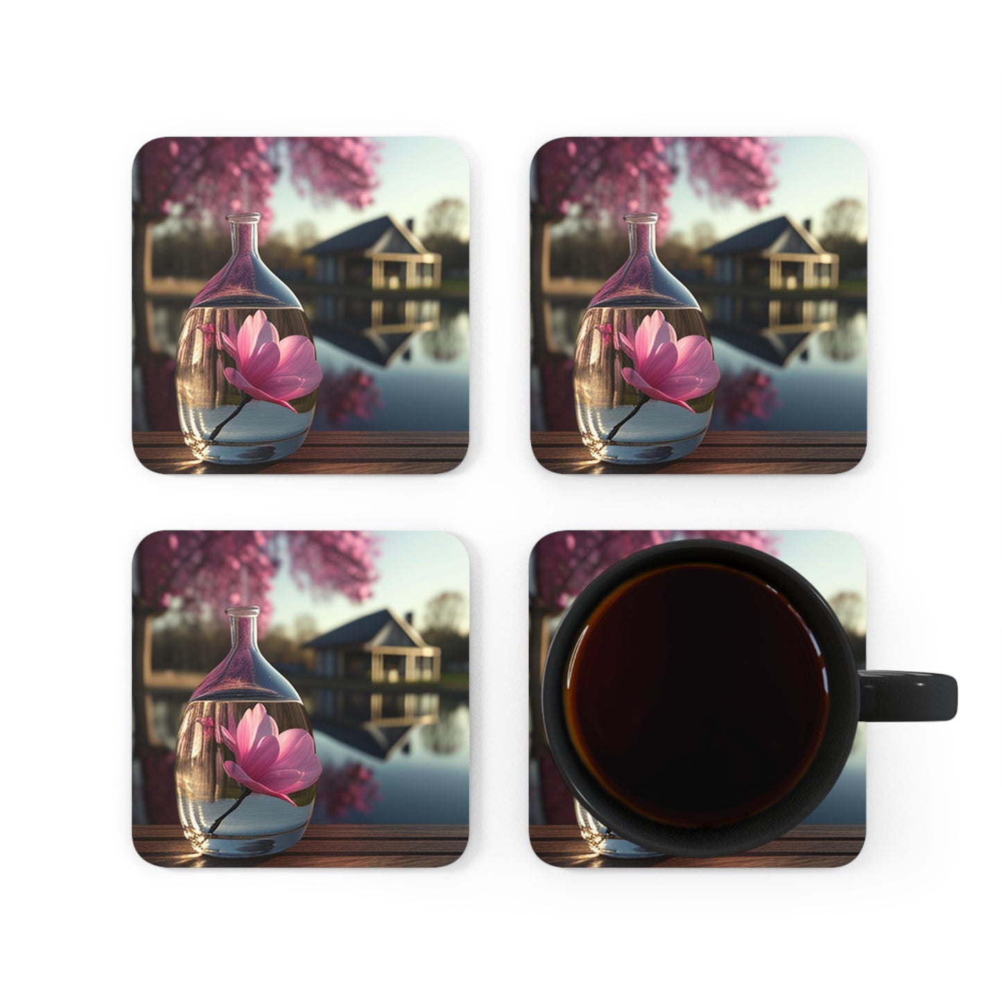 Corkwood Coaster Set Magnolia in a Glass vase 2