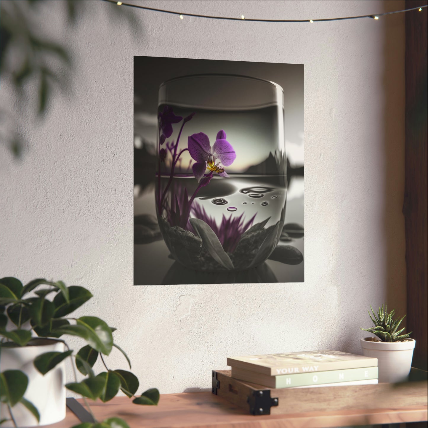 Premium Matte Vertical Posters Purple Orchid Glass vase 2