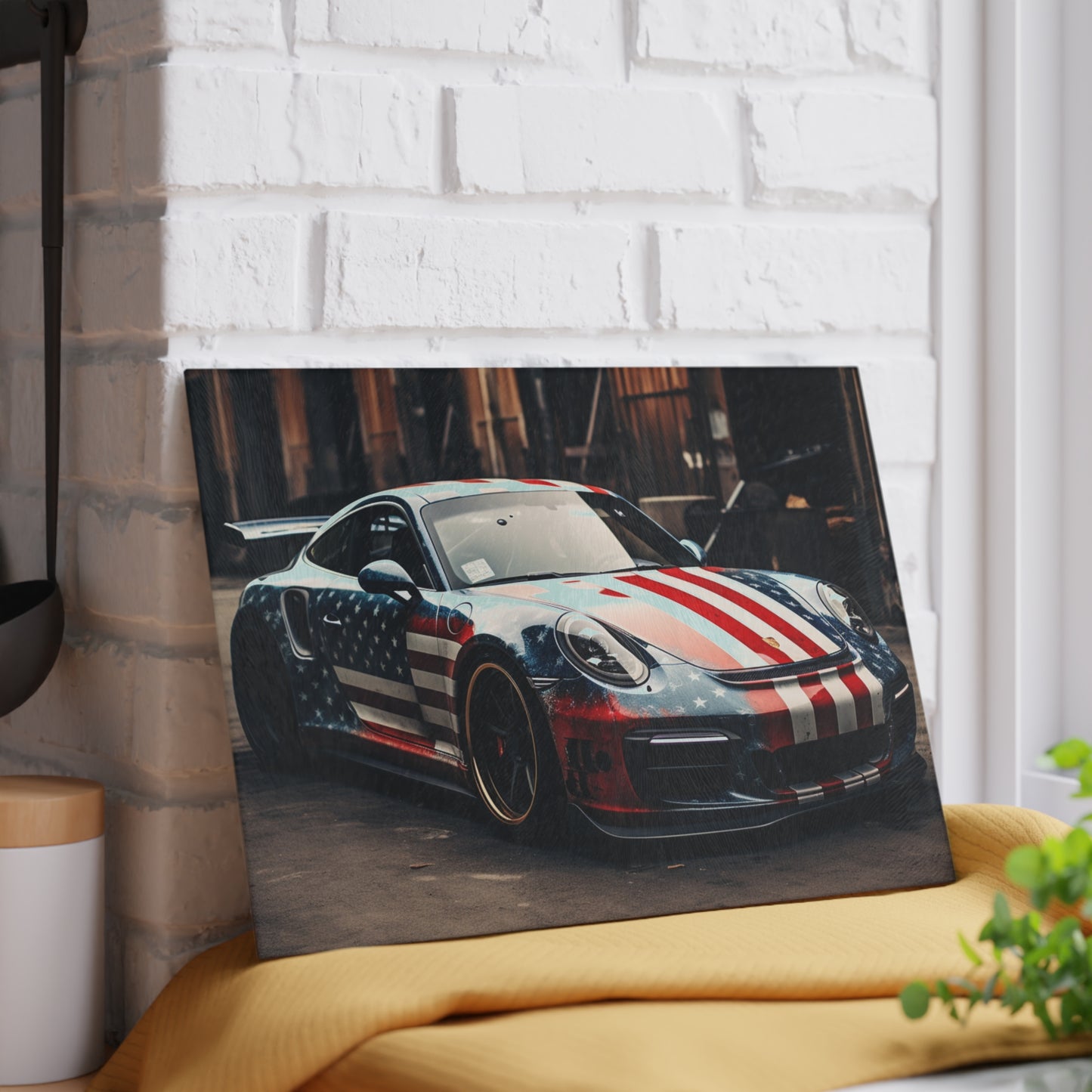 Glass Cutting Board American Flag Porsche 3