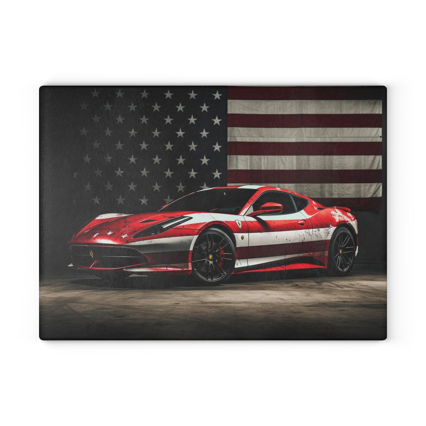 Glass Cutting Board American Flag Background Ferrari 1