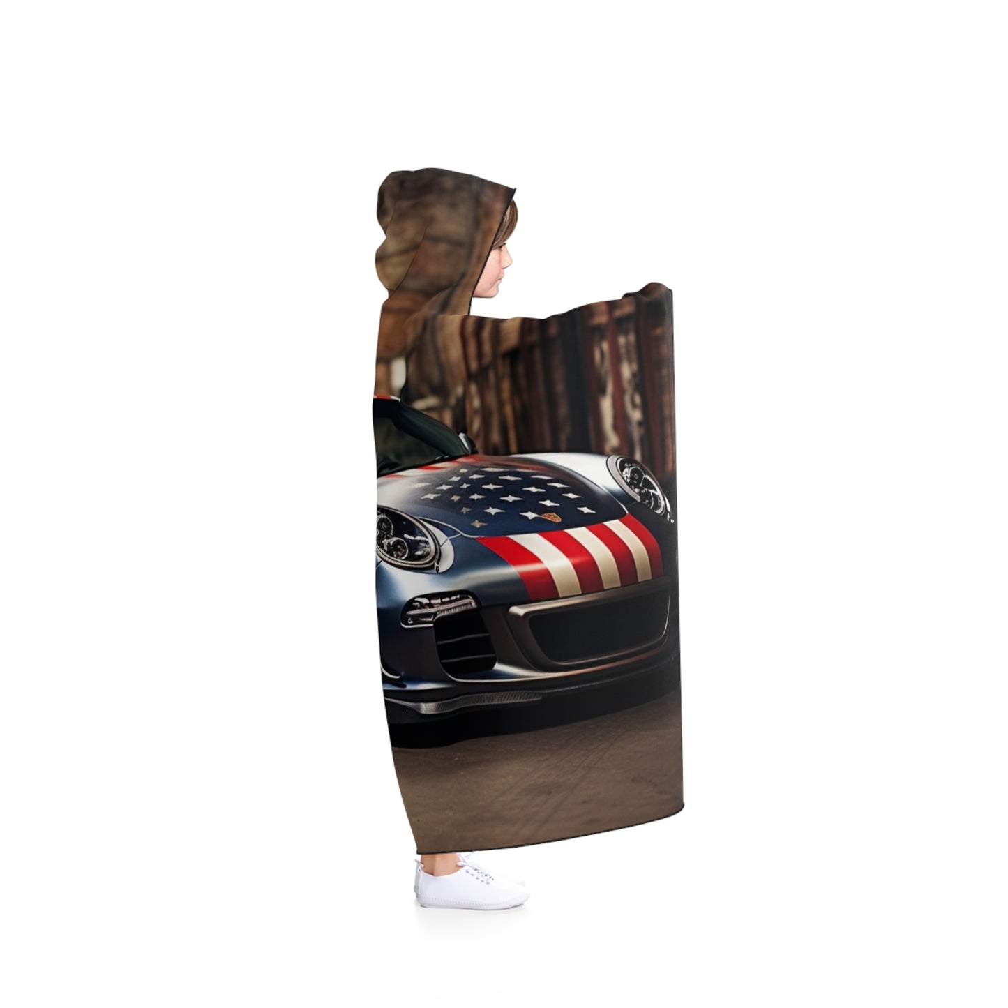 Hooded Blanket American Flag Porsche 1