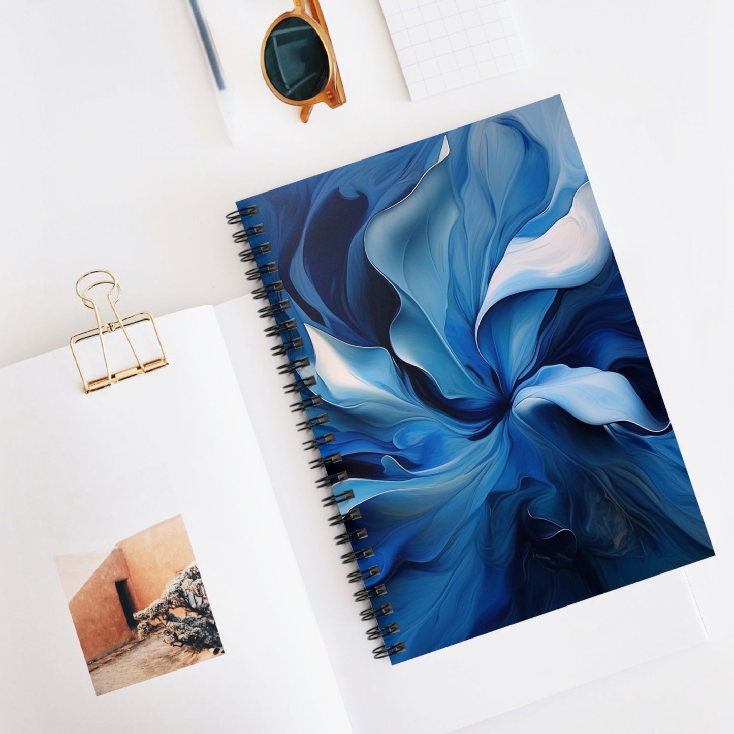 Spiral Notebook - Ruled Line Abstract Blue Tulip 4