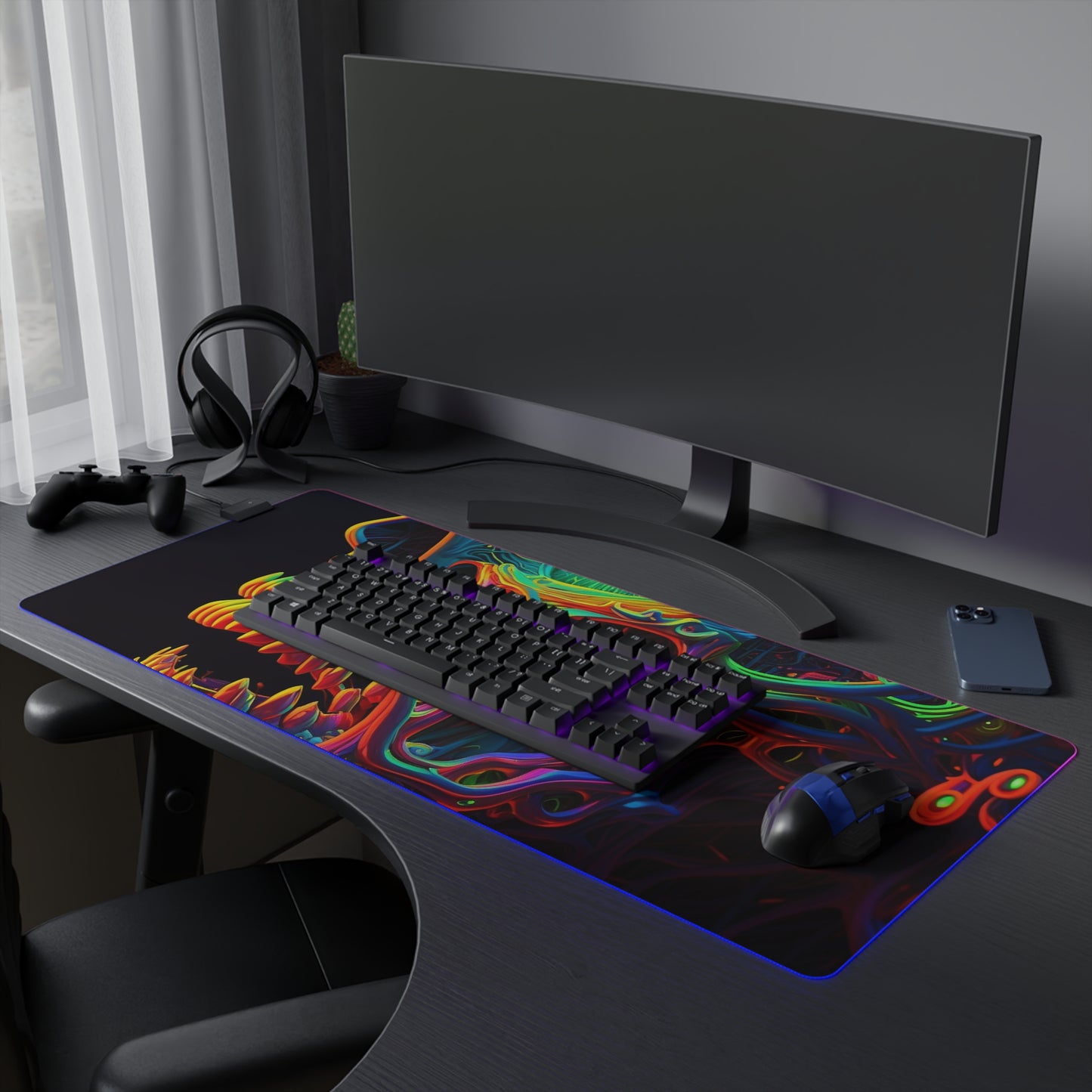 LED Gaming Mouse Pad Florescent Skull Death 1