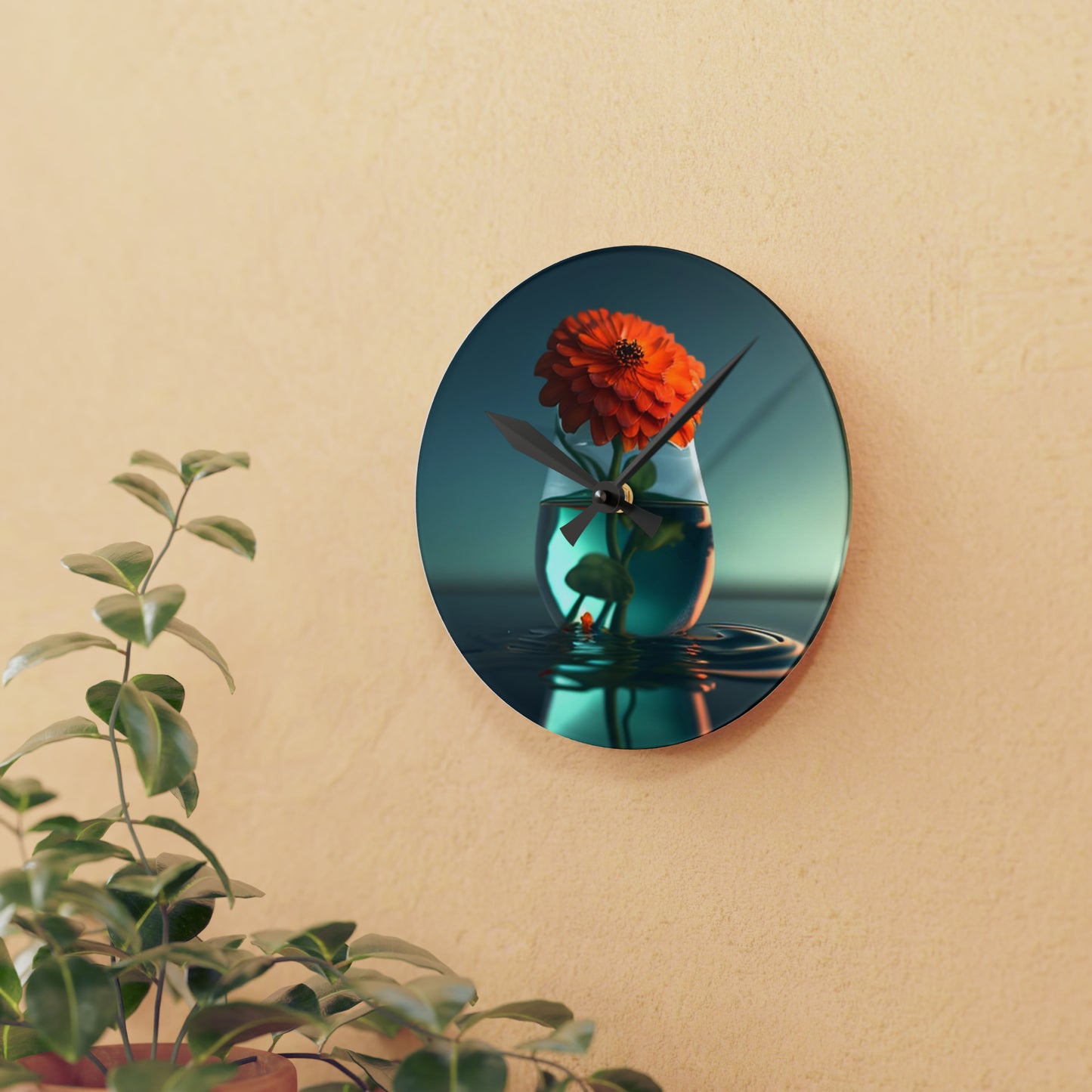 Acrylic Wall Clock Orange Zinnia 1