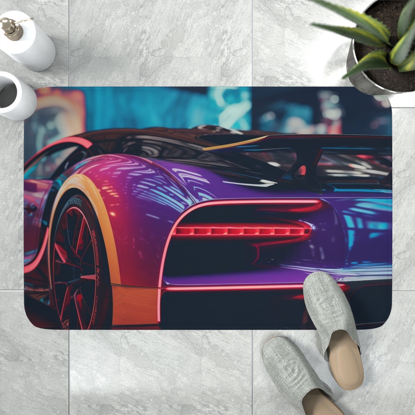 Memory Foam Bath Mat Hyper Bugatti Neon Chiron 3