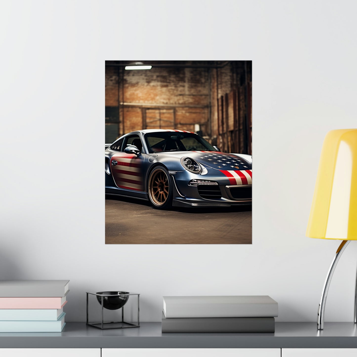 Premium Matte Vertical Posters American Flag Porsche 1