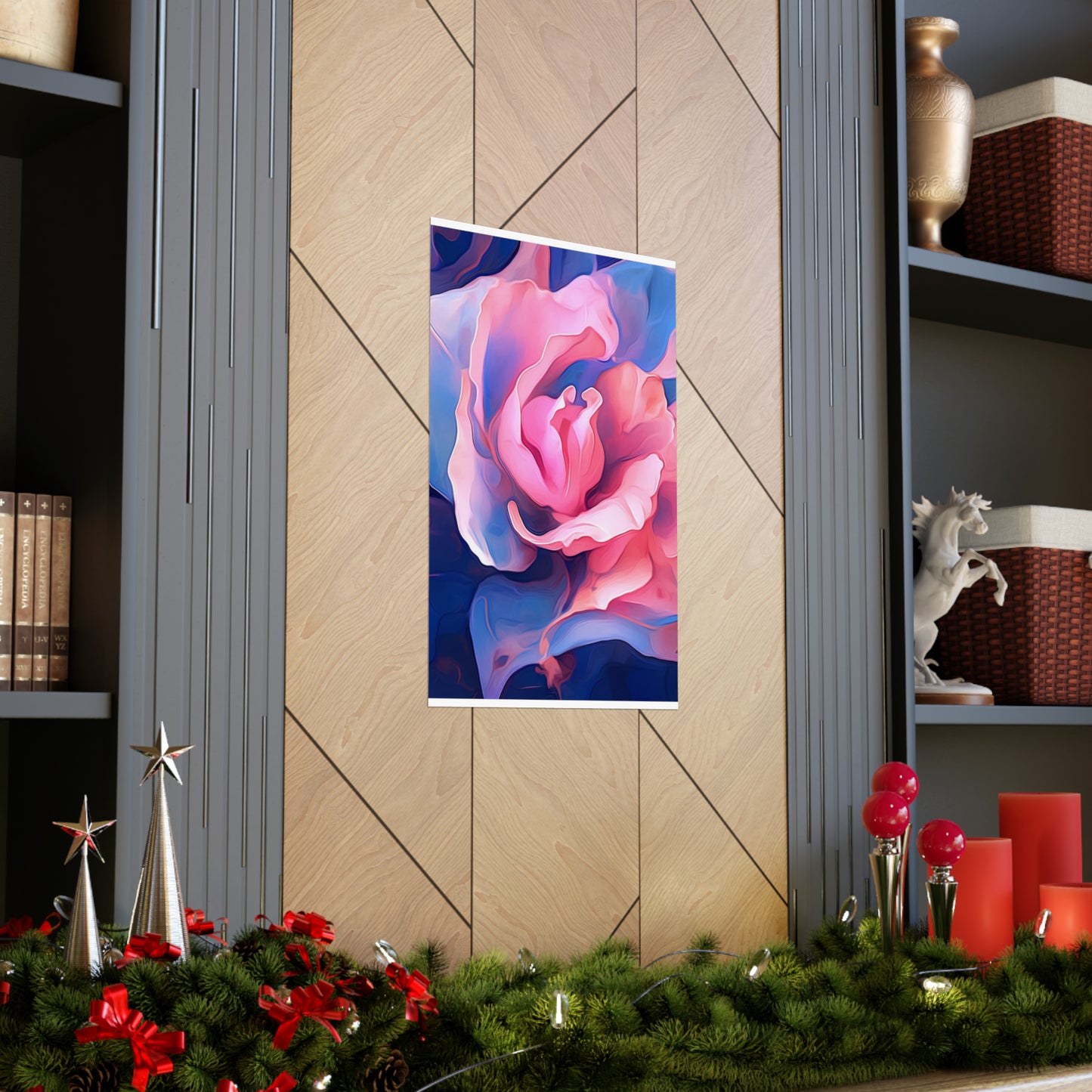 Premium Matte Vertical Posters Pink & Blue Tulip Rose 1