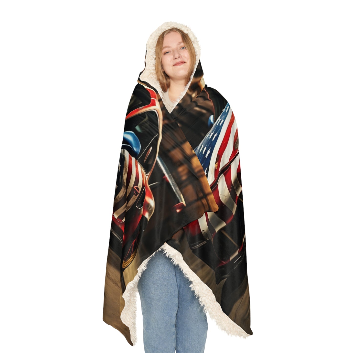 Snuggle Hooded Blanket American Flag Porsche 4