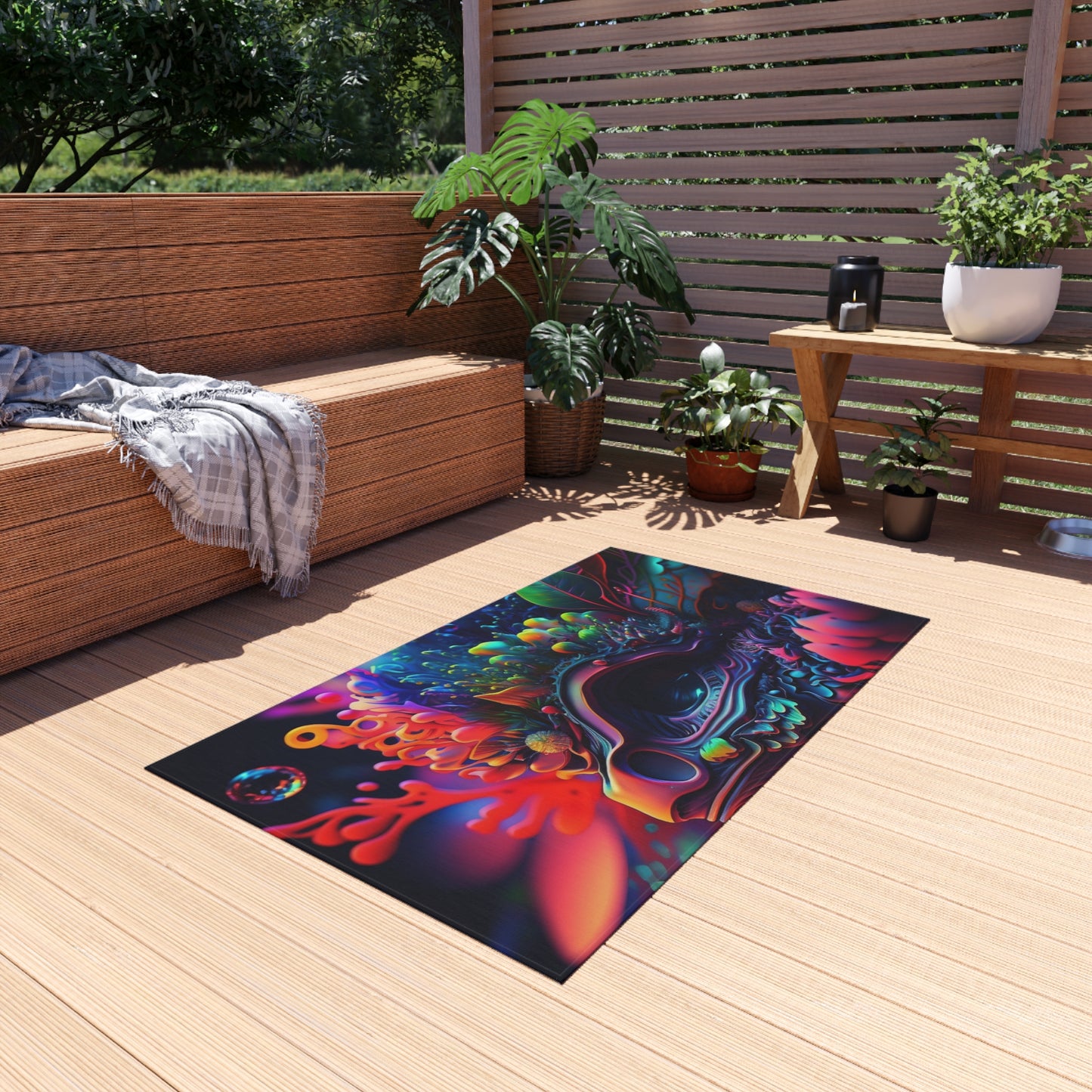 Outdoor Rug  Florescent Skull Death 2