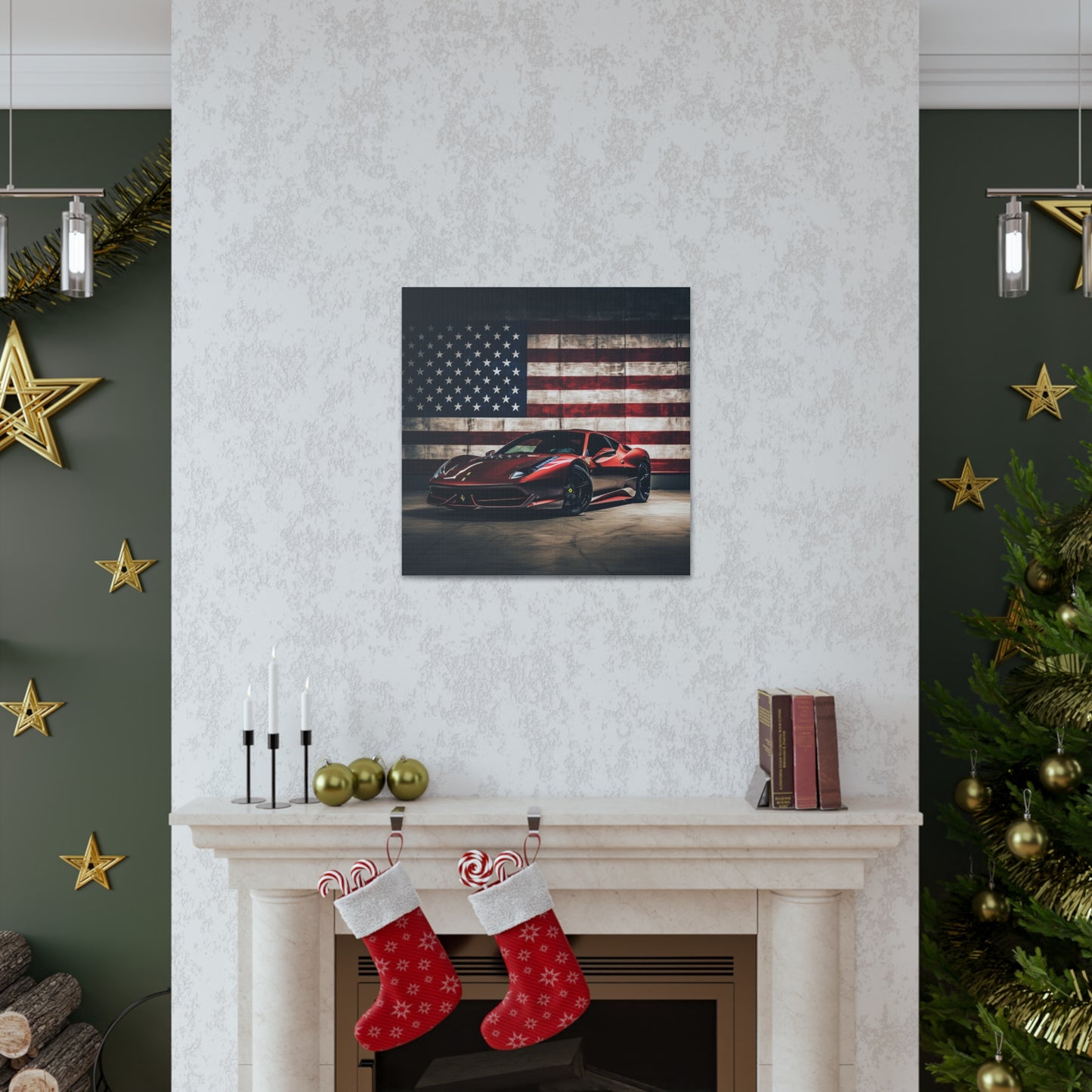 Canvas Gallery Wraps American Flag Background Ferrari 4