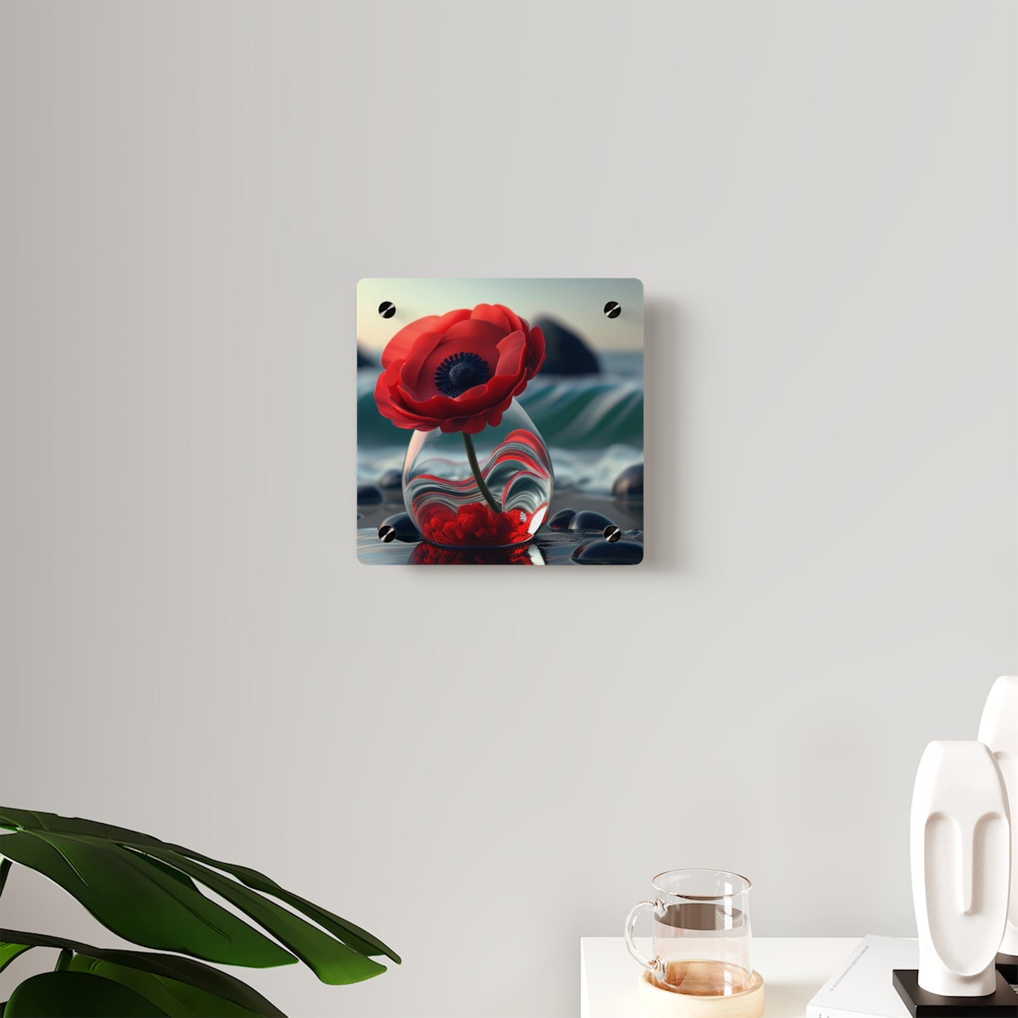 Acrylic Wall Art Panels Red Anemone in a Vase 1